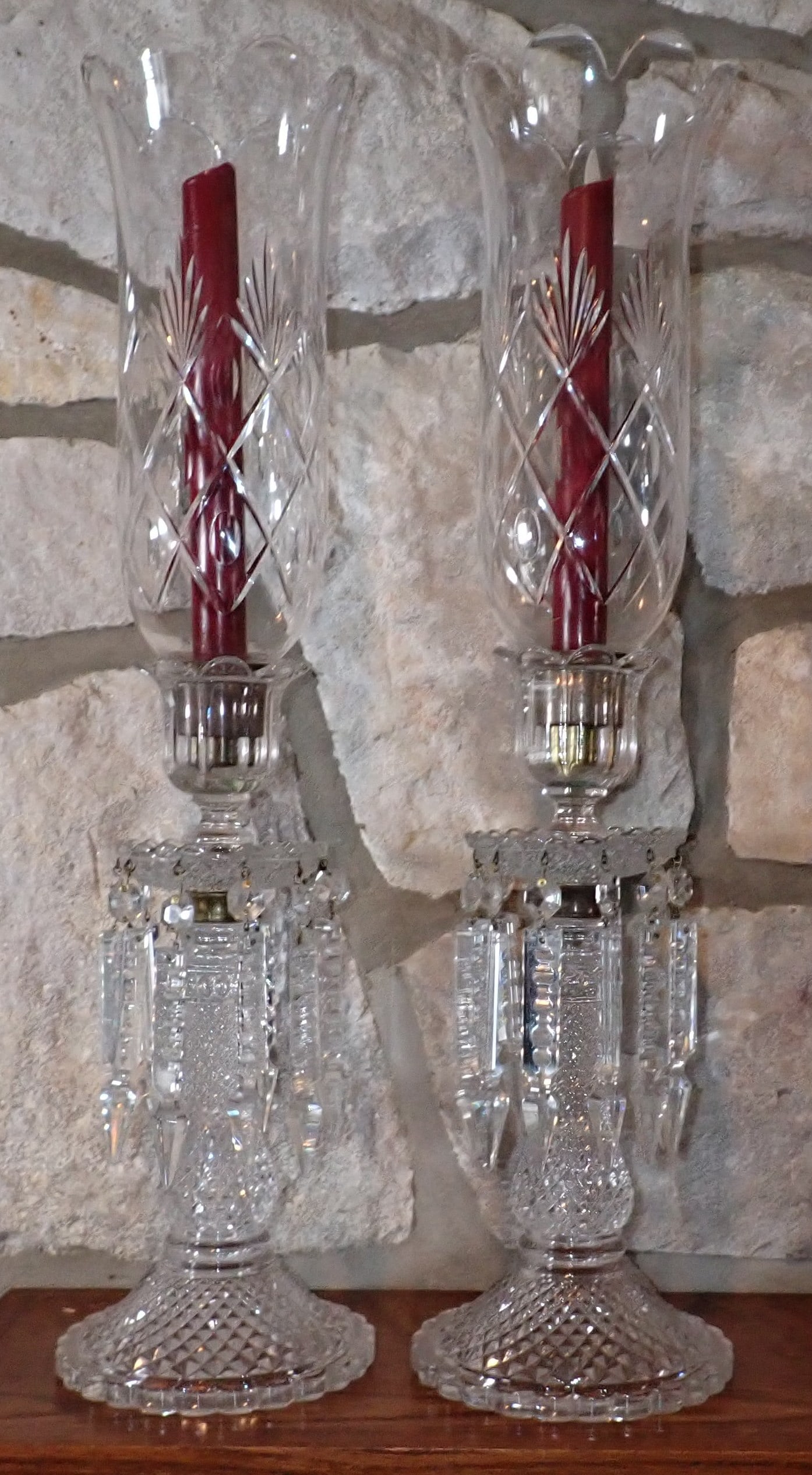 Glass Candle Lamps: Approx 21 3/4" tall. If shipping is needed contact UPS Store 5528 to get a quote before bidding. There are NO REFUNDS because of shipping price