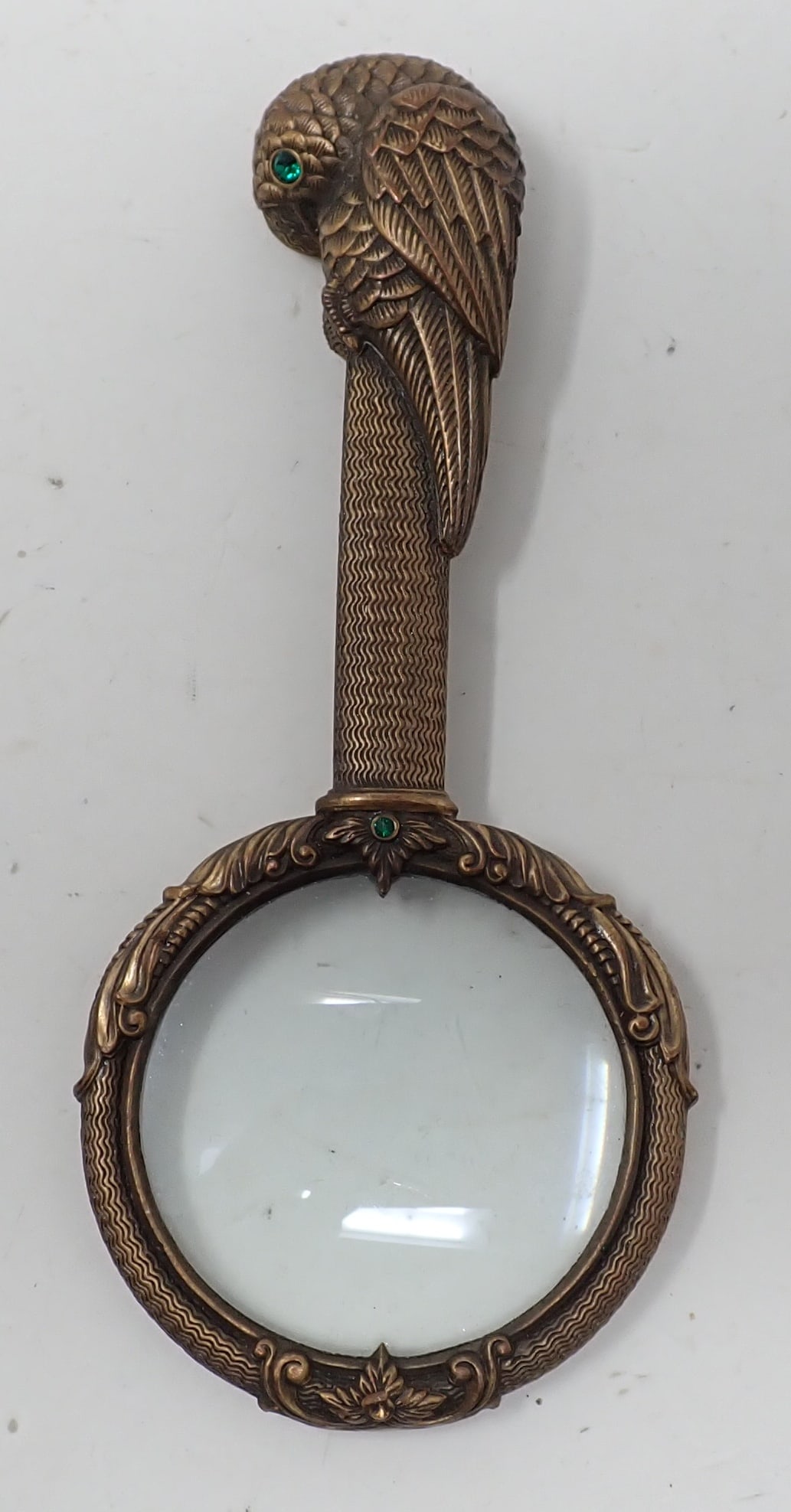 Brass Parrot Magnifying Glass: Apprx 2 1/4" in diameter and 5 1/4" long