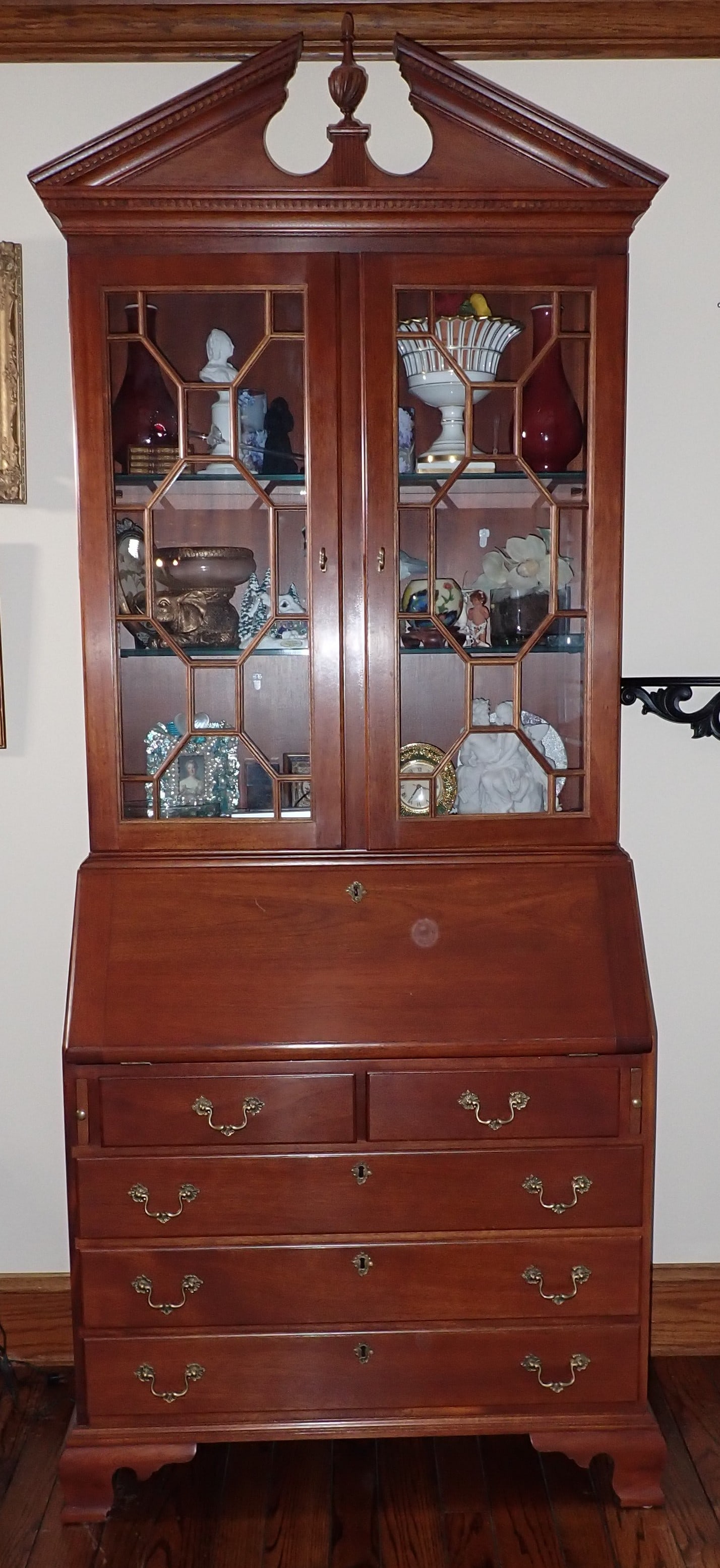 Stickley Mahogany Lighted Secretary Desk: Apprx 20" x 38" x 91 1/2" tall. PICK UP AFTER 1PM ONLY ! NO SHIPPING ! Bring proper help to remove! Does not include items in it.