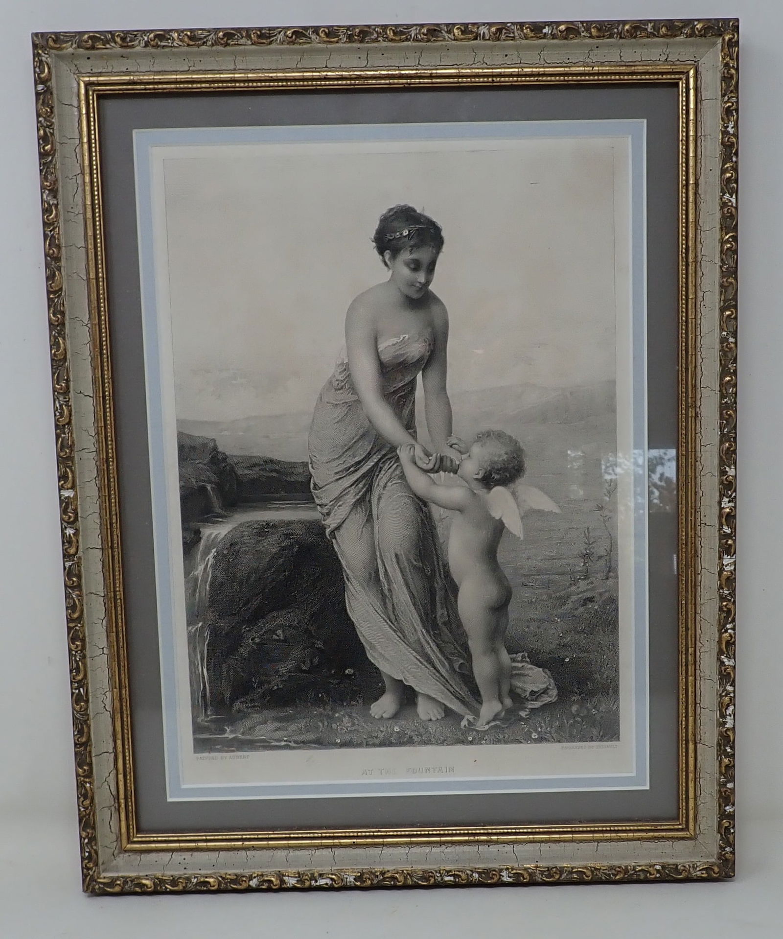 Aubert At The Fountain Engraved by Thibault: Engraving is Approx 12 1/4" x 15 1/2". If shipping is needed contact UPS Store 5528 to get a quote before bidding. There are NO REFUNDS because of shipping price