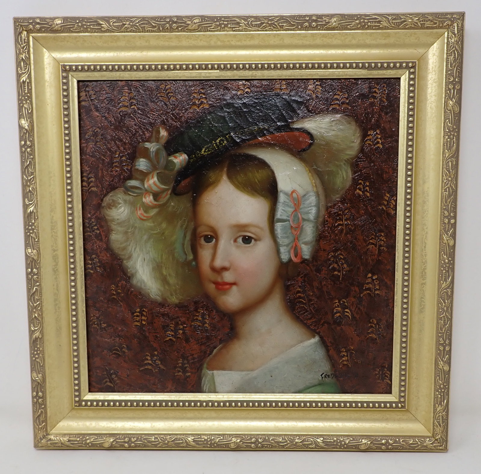 Frederick Signed Little Girl Oil on Board Painting (1 of 4)