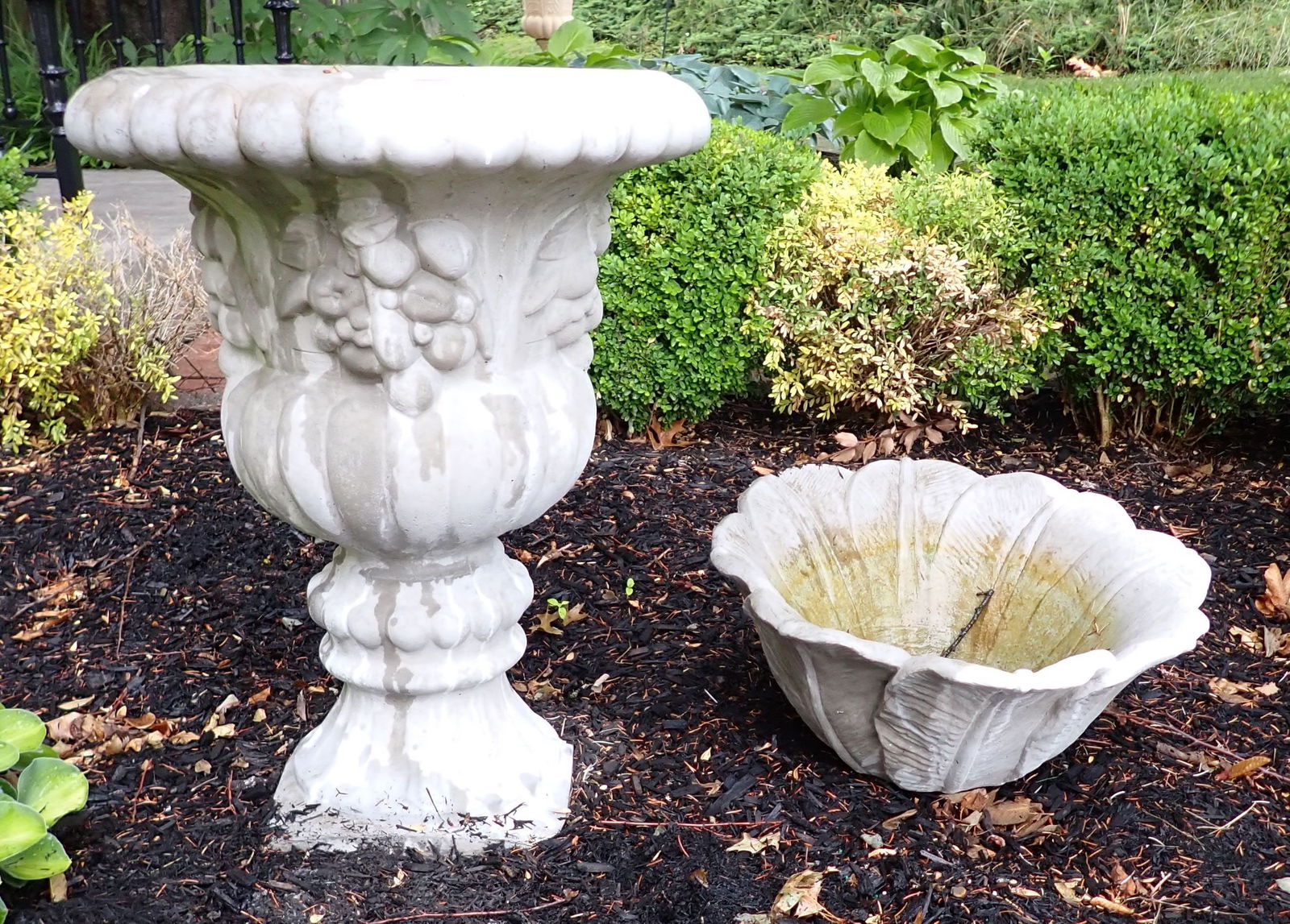 Concrete Urn & Planter: Urn is approx 20" in diameter and 27 1/2" tall. No shipping ! Bring help to load !!