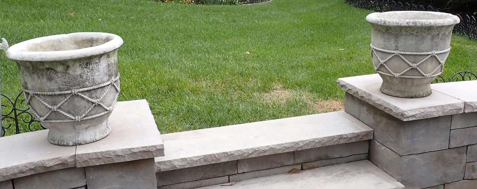 Pair of Concrete Garden Planters: Approx 16" in diameter and 14 1/2" tall. No shipping !