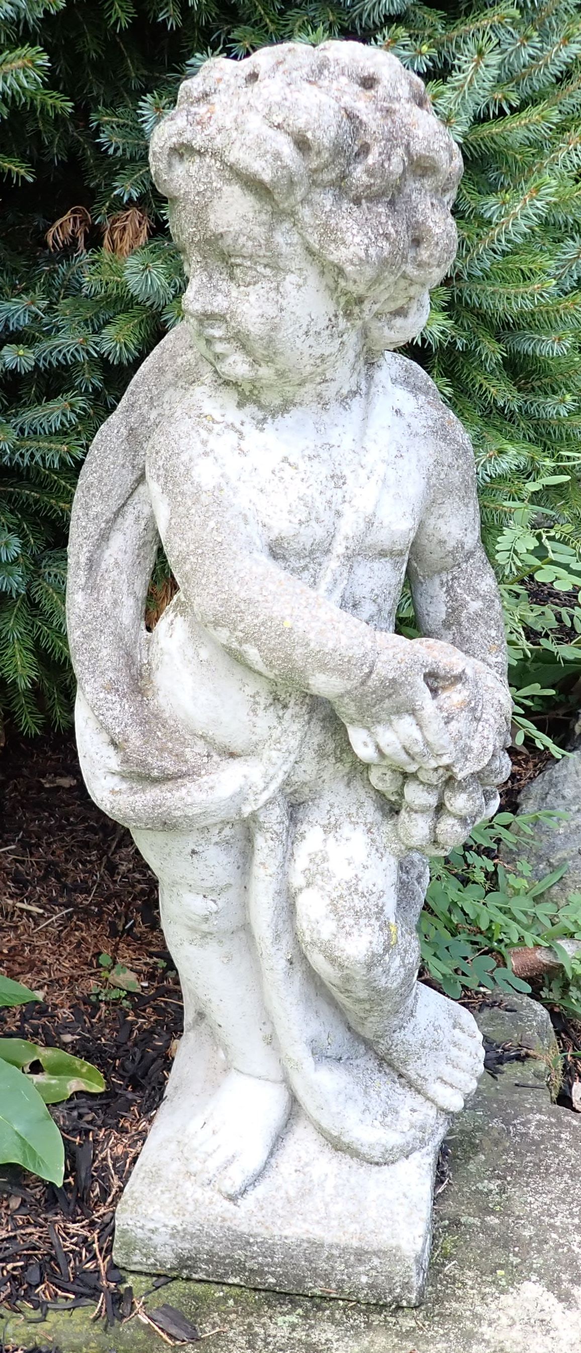 Concrete Boy Garden Statue: Approx 7 1/2" x 8" x 28 1/2" tall. No shipping !