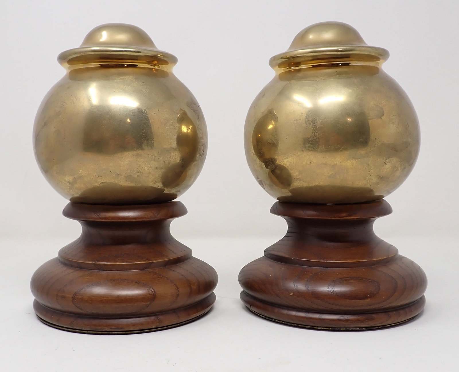 Wood & Brass Bookends: Approx 5 1/4" x 8" tall