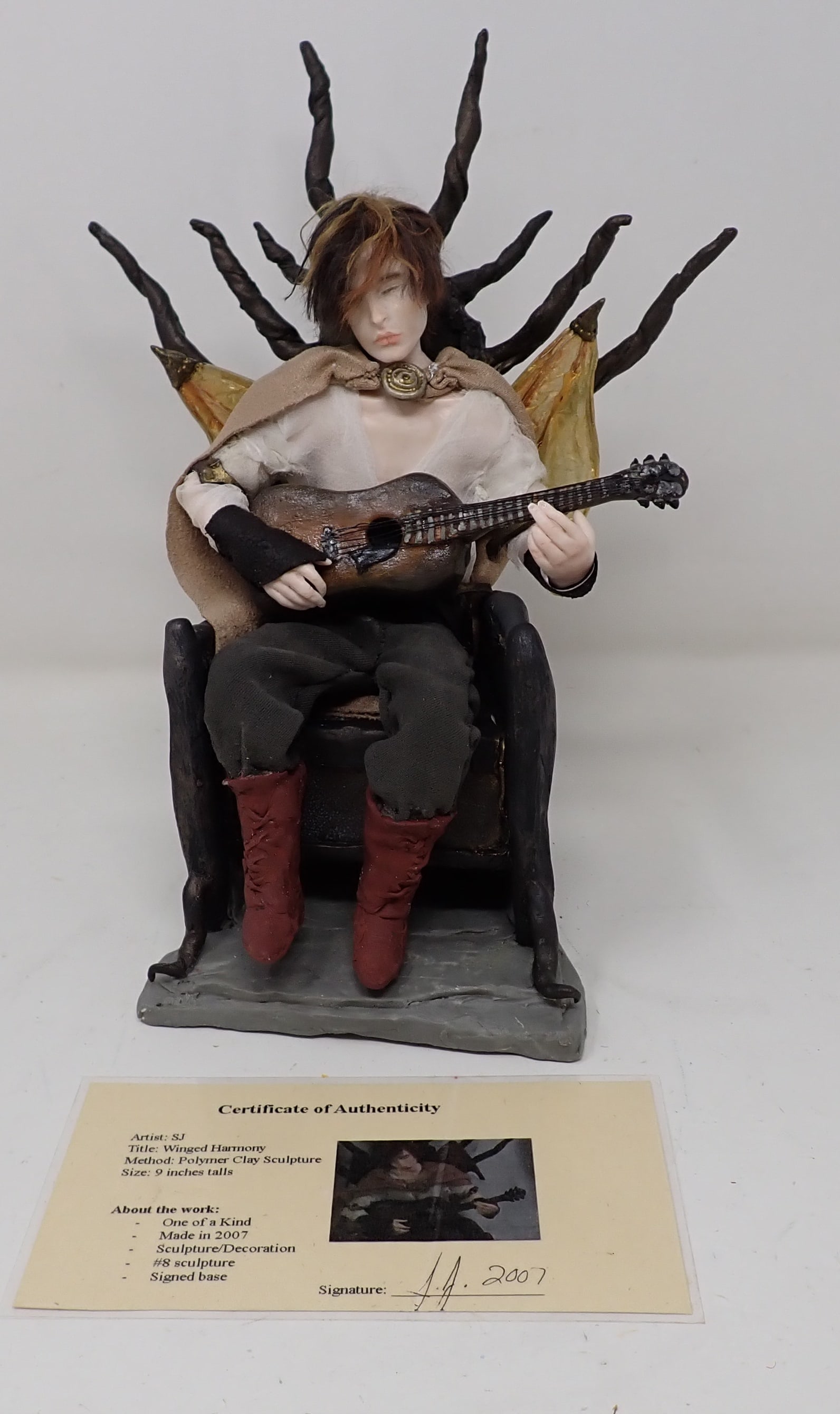 2007 Winged Harmony SJ Fairy Sculpture: OOAK signed sculpture. Comes with COA