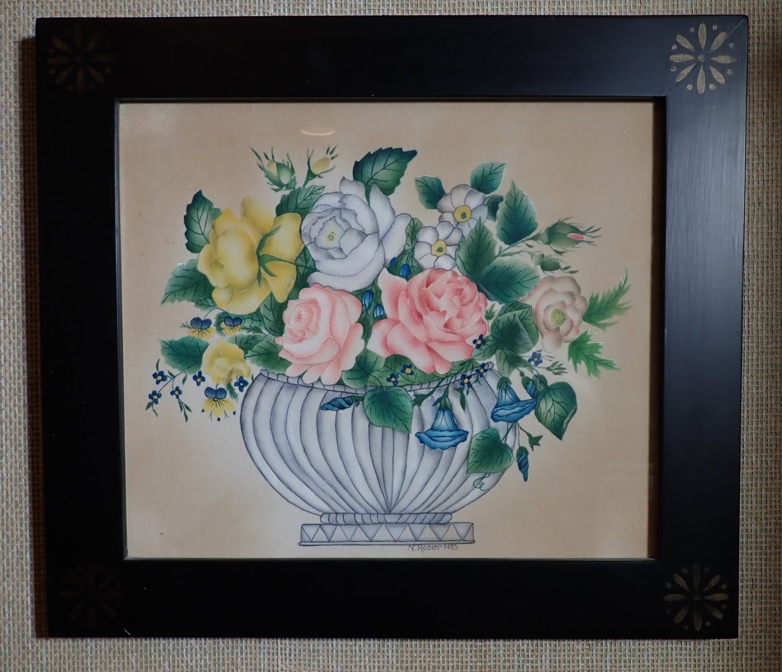 1995 N. Rosier Watercolor: Approx 15 5/8" x 17 3/4". If shipping is needed contact UPS Store 5528 to get a quote before bidding !