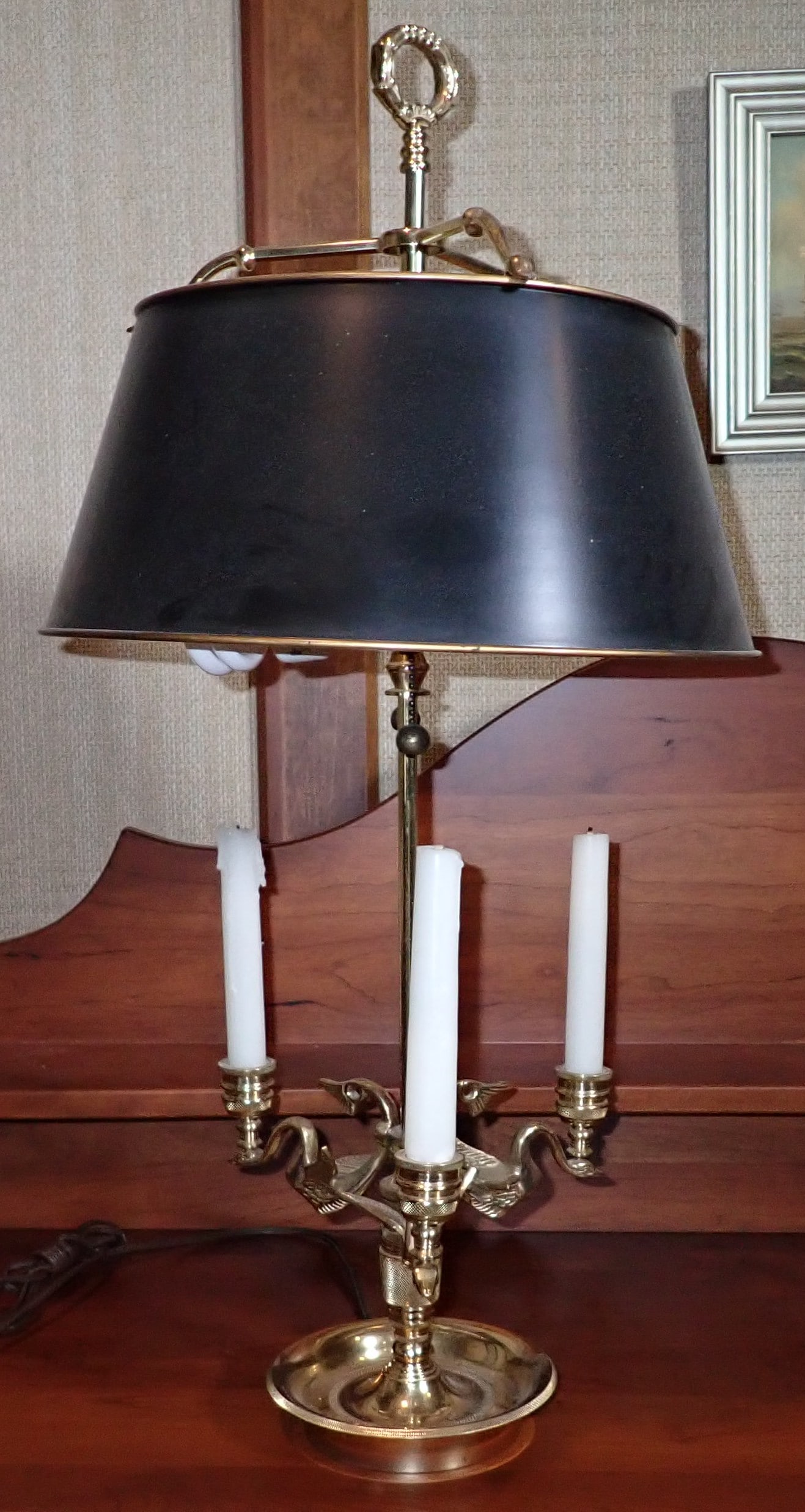 Brass Candle & Electric Table Lamp w/ Geese (1 of 4)