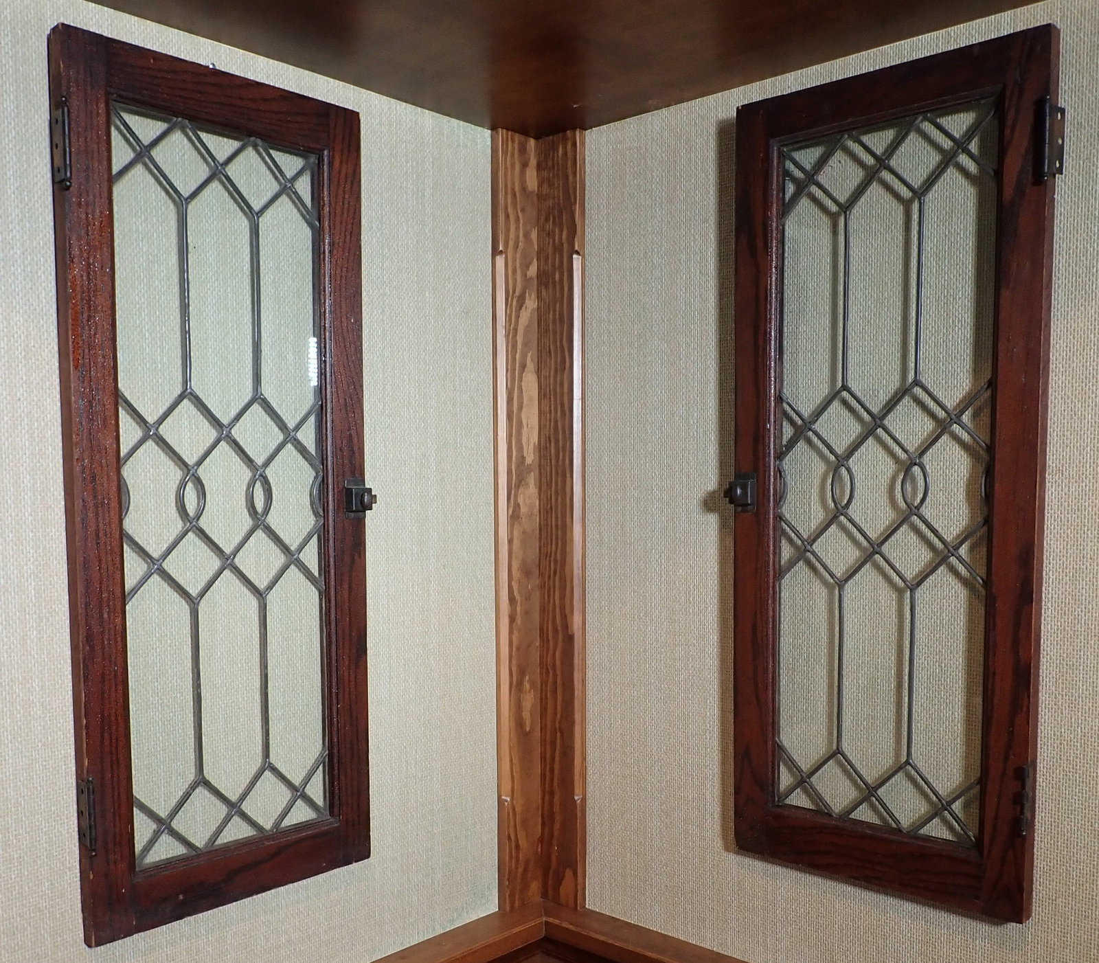 2 Leaded Glass Bookcase Doors: Approx 13 5/8" x 34". No shipping !