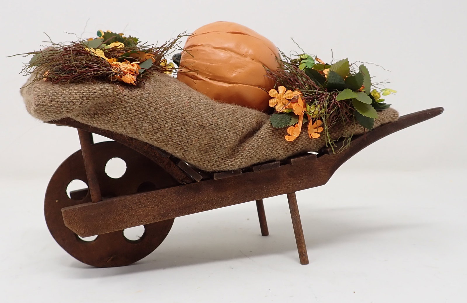 Byers Choice Wheel Barrow w/ Pumpkin: Apprx 7 1/2" long and 4 1/2" tall