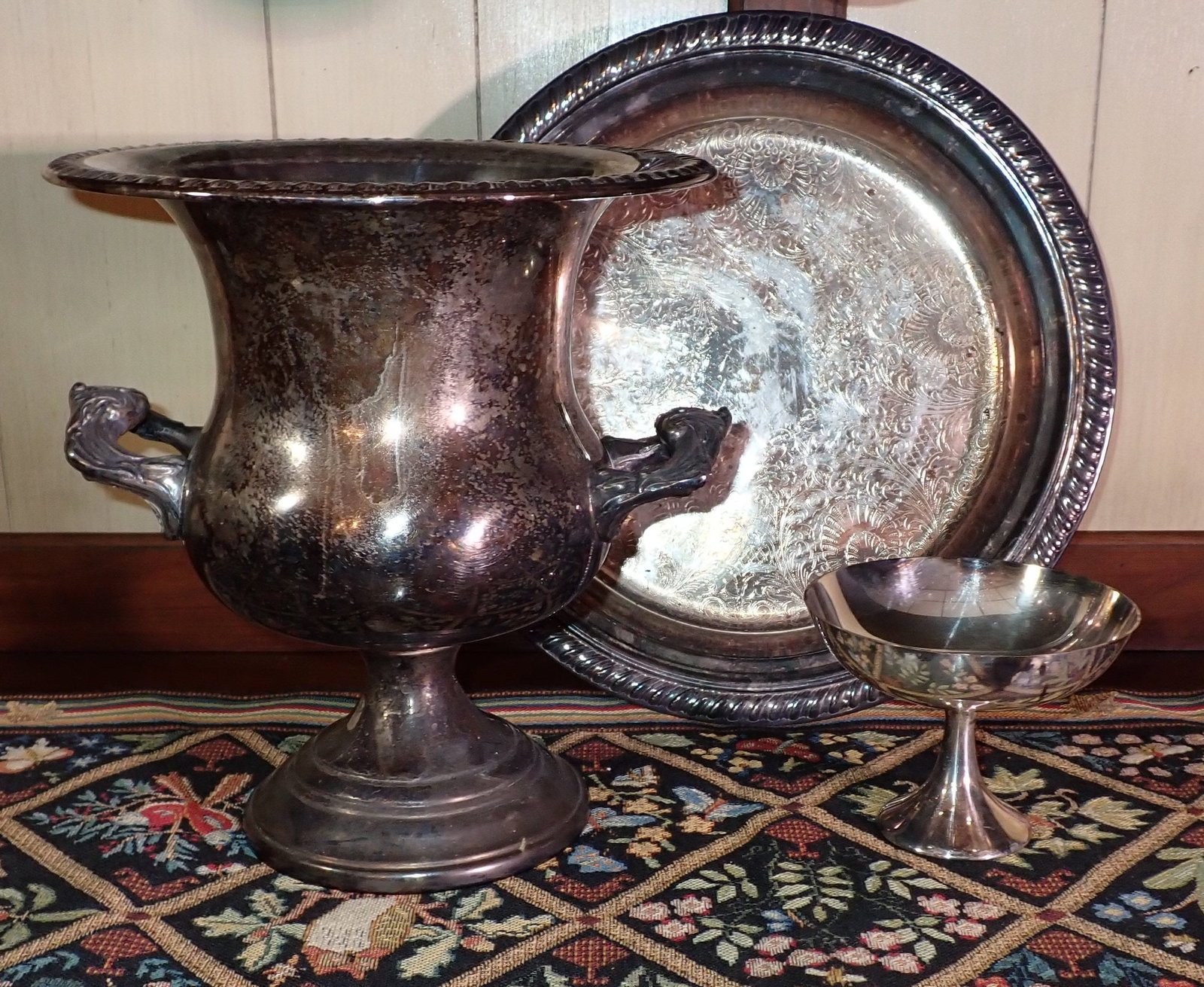 Sheridan Silverplate Wine Cooler & Misc: Wine Cooler is apprx 8 1/2" in diameter & 9 1/2" tall.