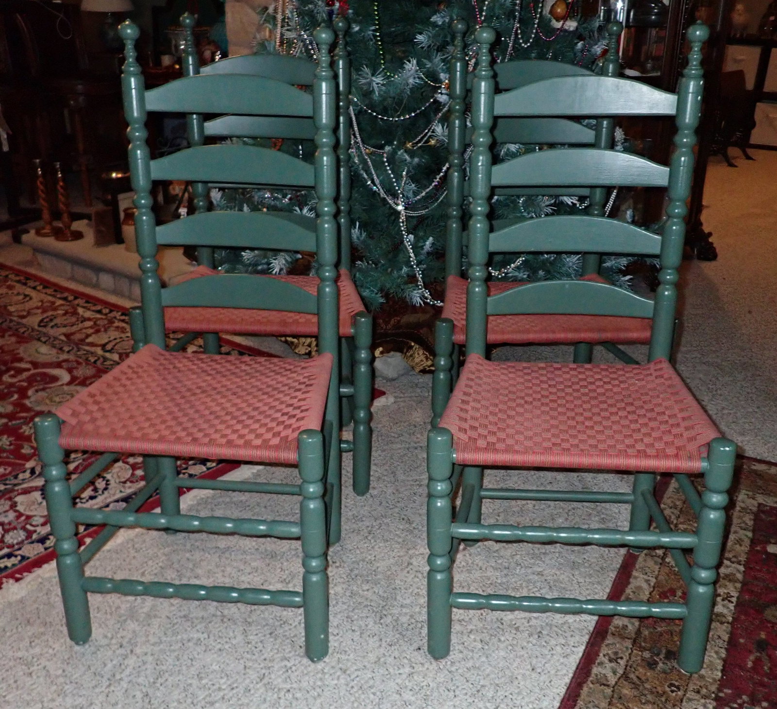 Set of 4 Ladderback Chairs in Green Paint (1 of 7)