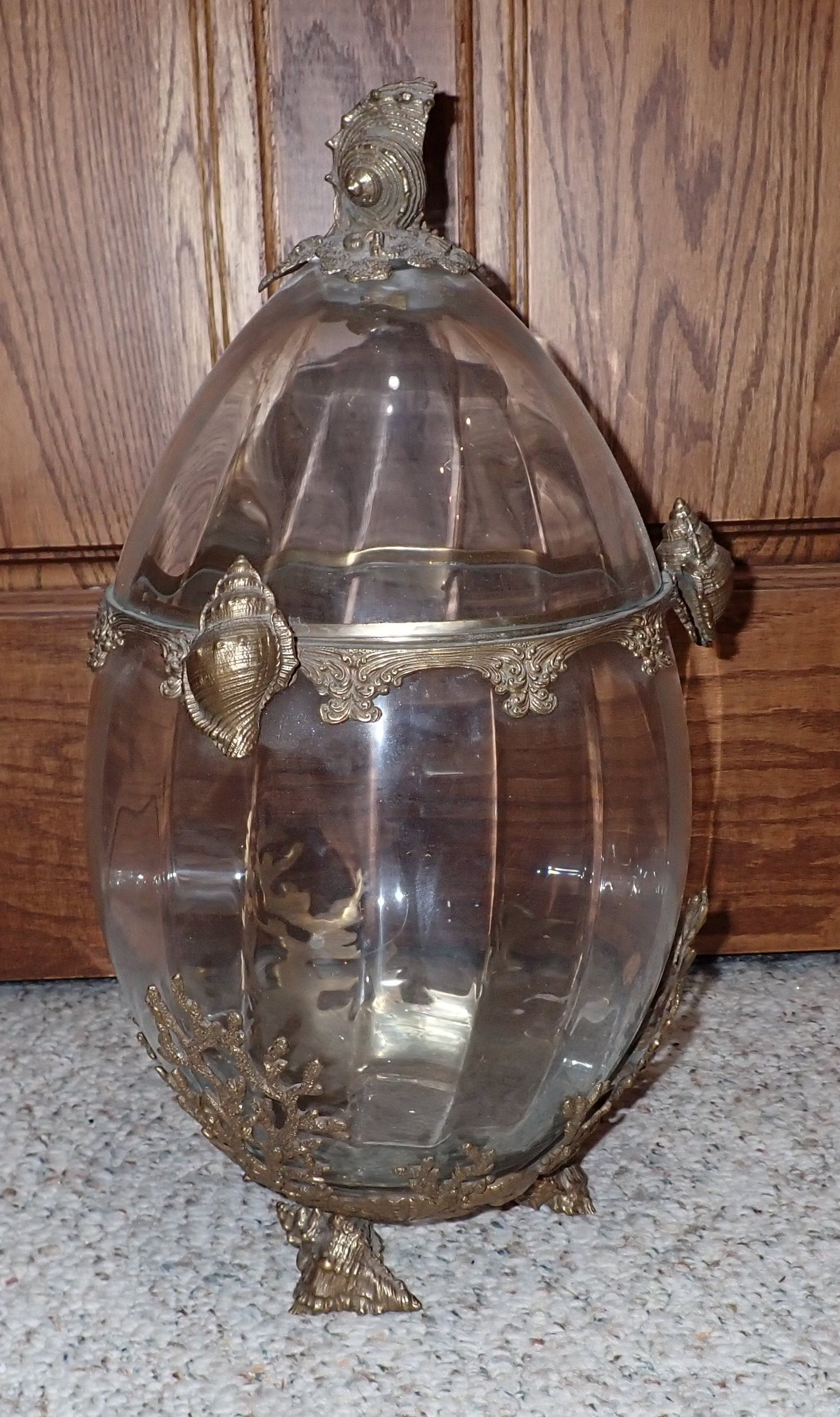 Crystal Egg Jar w/ Brass Seashell Motiff (1 of 7)