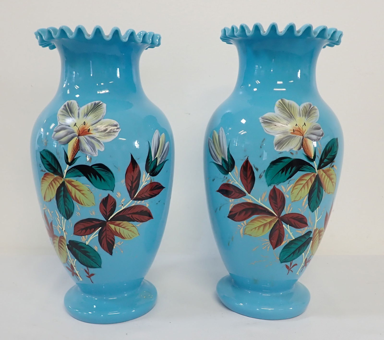Pair of Blue Opaline Hand Painted Vases (1 of 4)