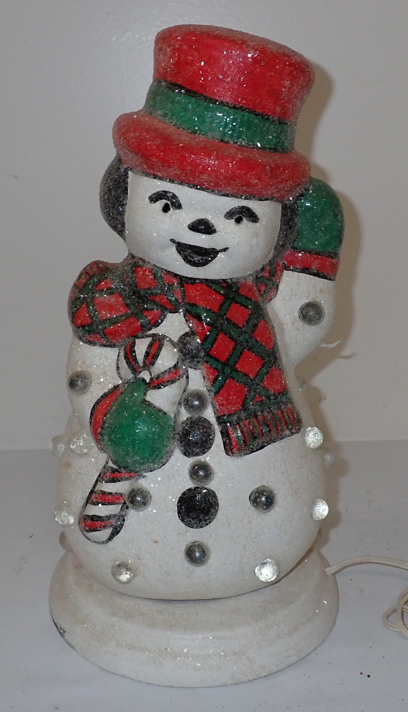 Lighted Ceramic Snowman: Approx 14 1/4" tall.