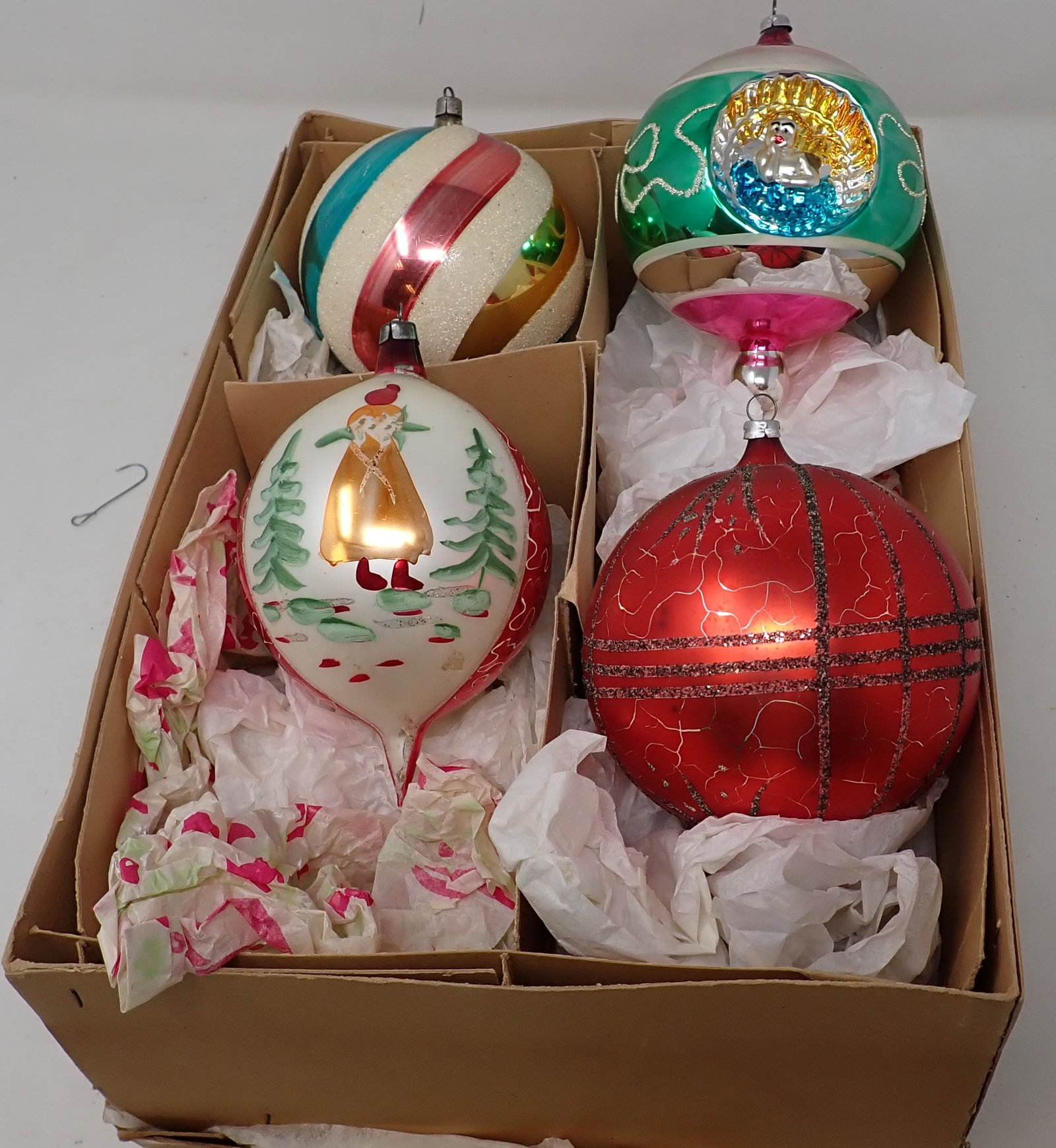 Antique / Vintage Christmas Ornaments: Back right one is approx 3 3/4" in diameter