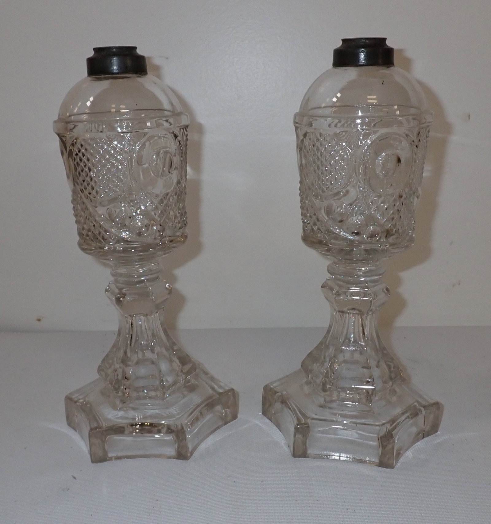Pair of Oil Lamps: Approx 10 1/4" tall.