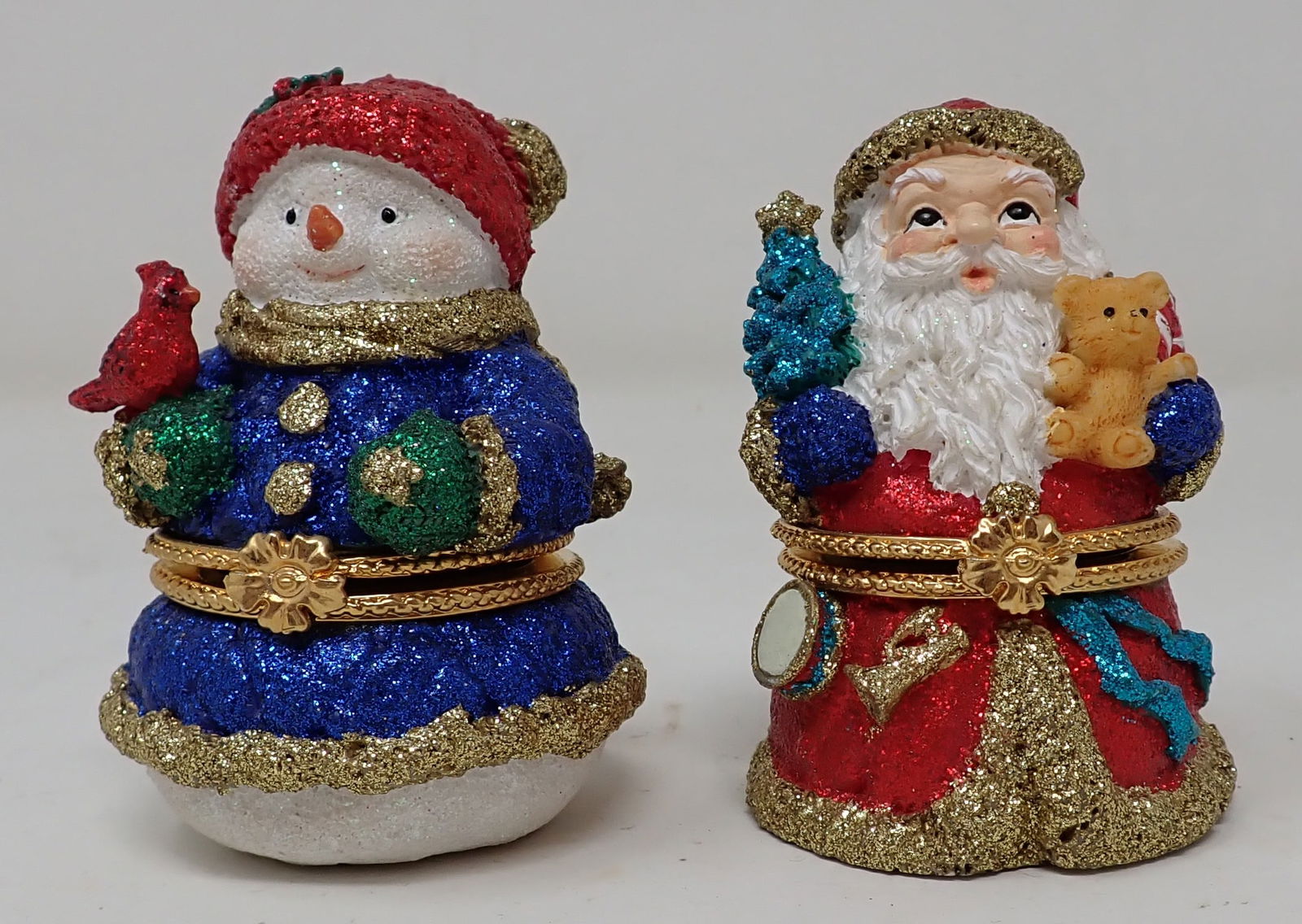 Snowman & Santa Trinket Boxes: Approx 2 7/8" tall