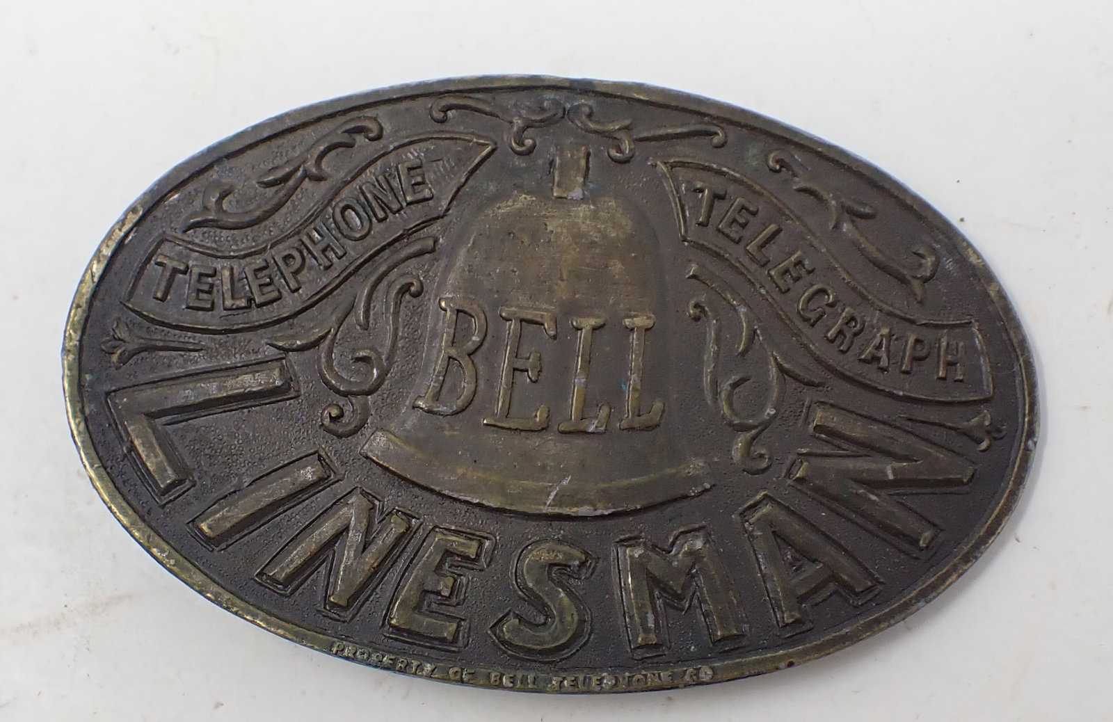Brass Bell Linesman Telephone Belt Buckle: Approx 2 1/2" x 3 7/8"