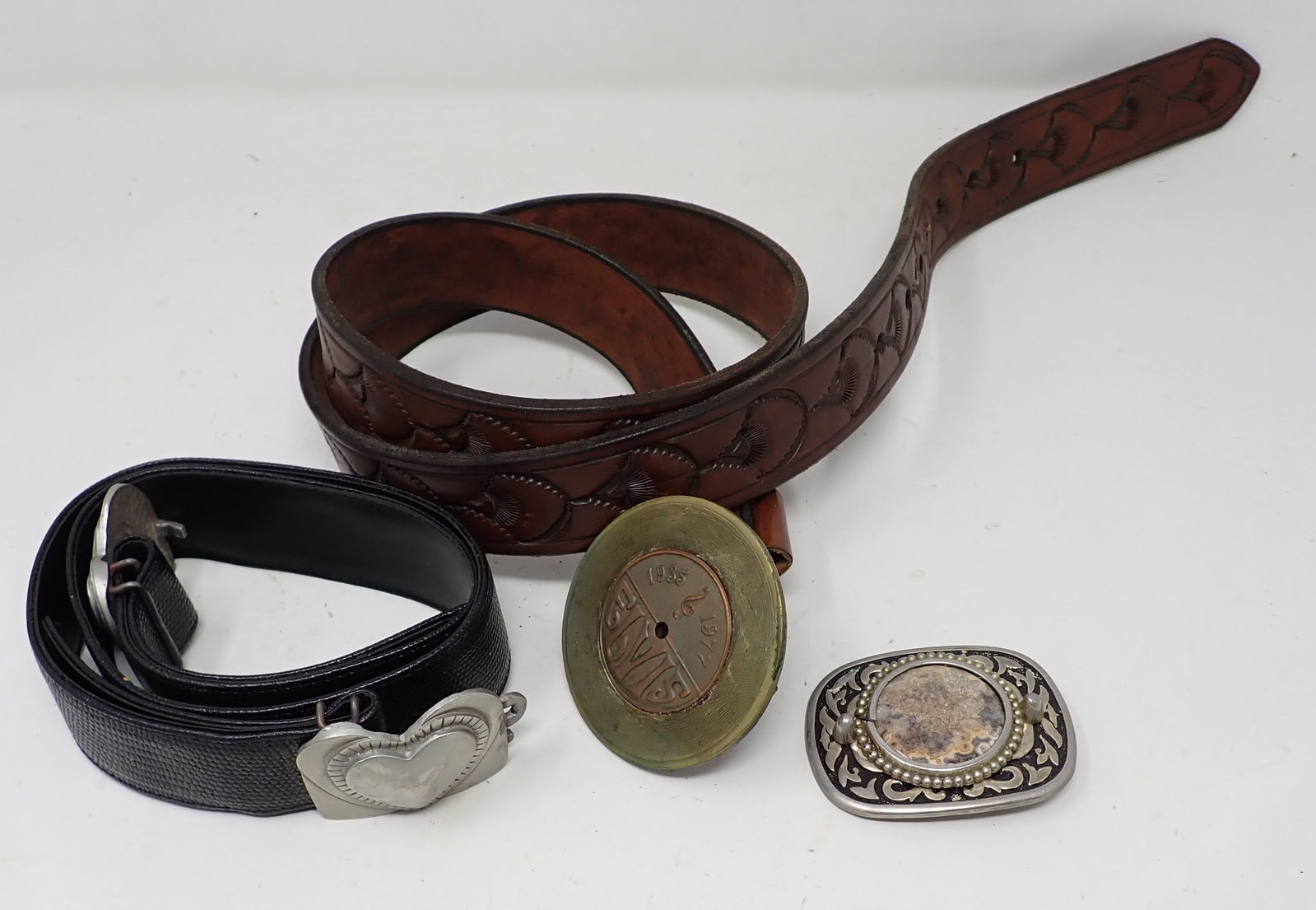 Belt Buckles incl Brass Elvis & Heart: Elvis is approx 3" in diameter