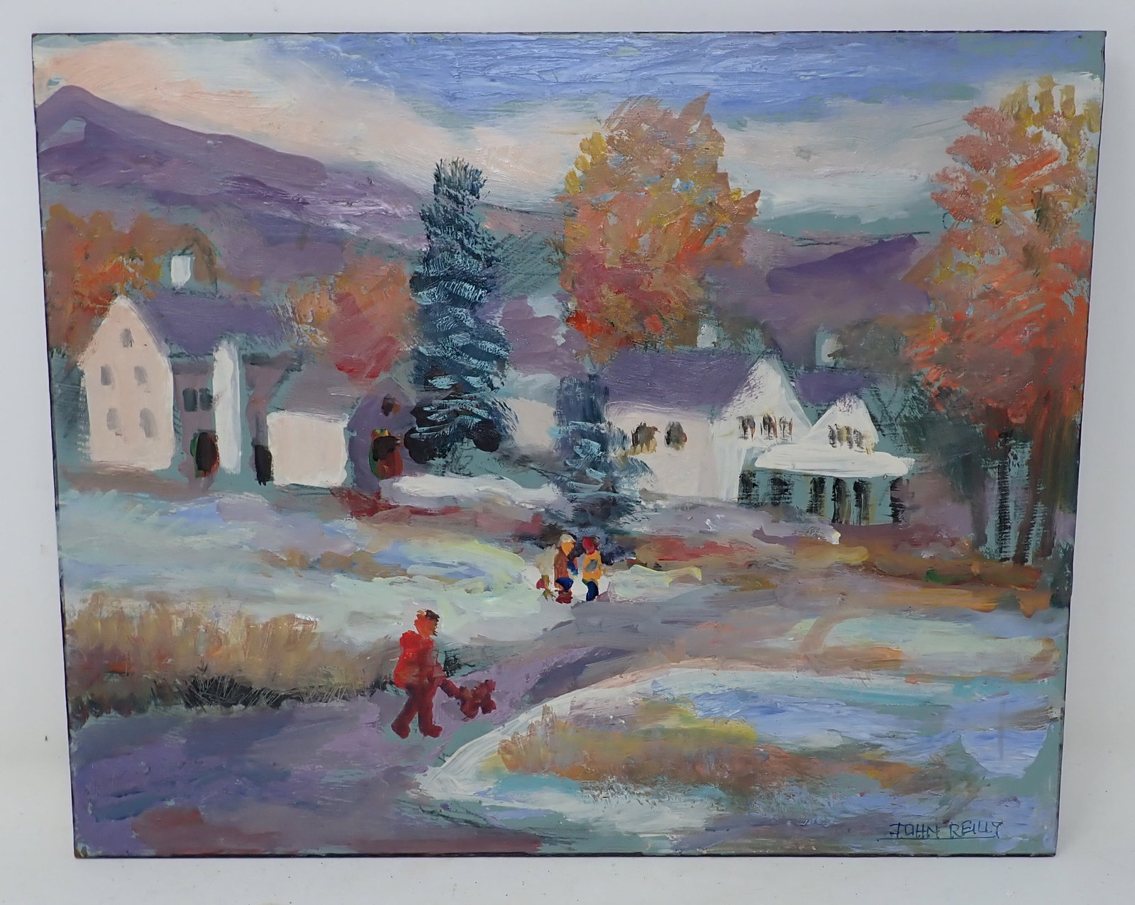 John Reilly Winter Scene Oil on Board Painting: Approx 11 1/4" x 14"