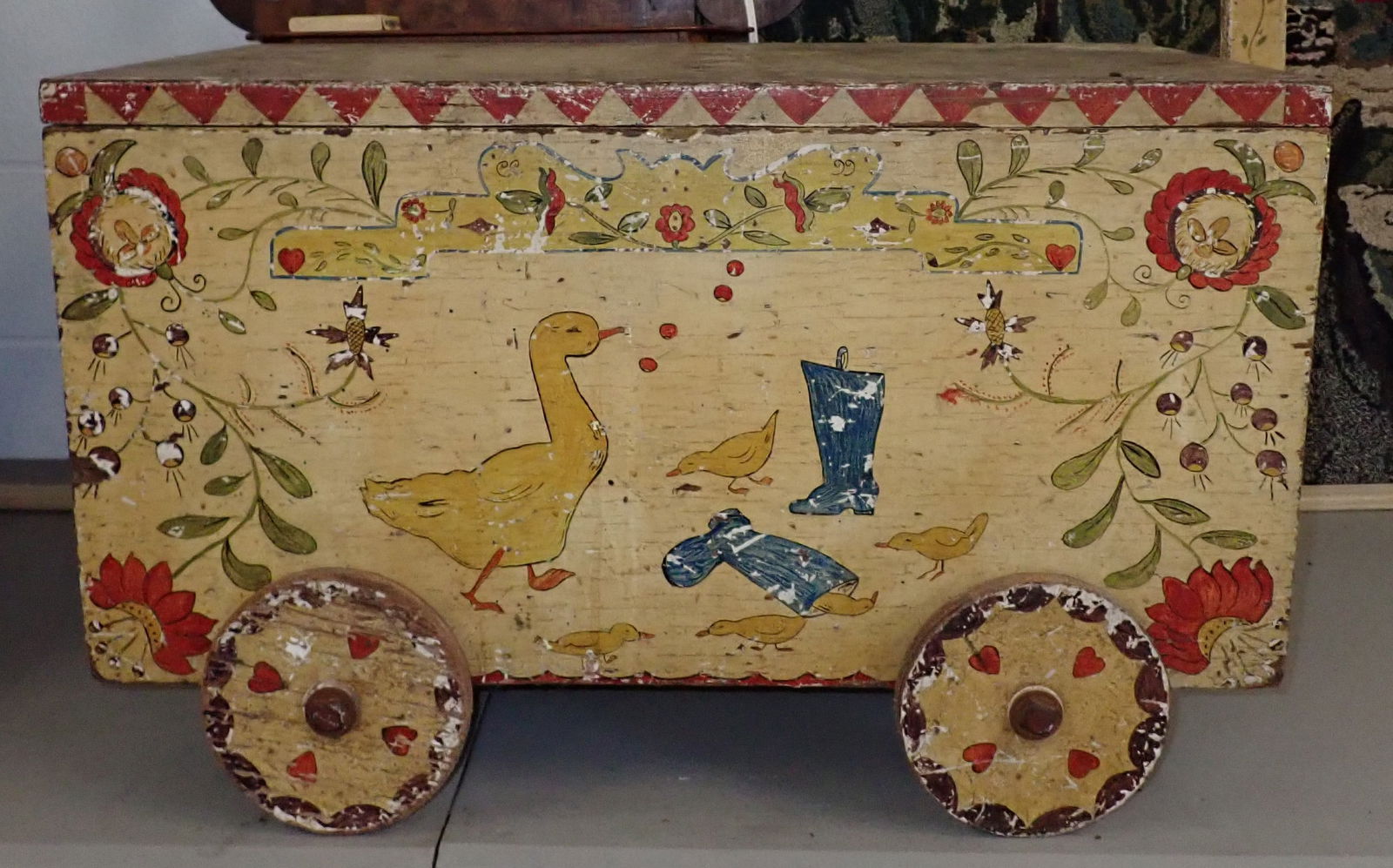 Folk Art Painted Wagon / Toy Chest (1 of 5)