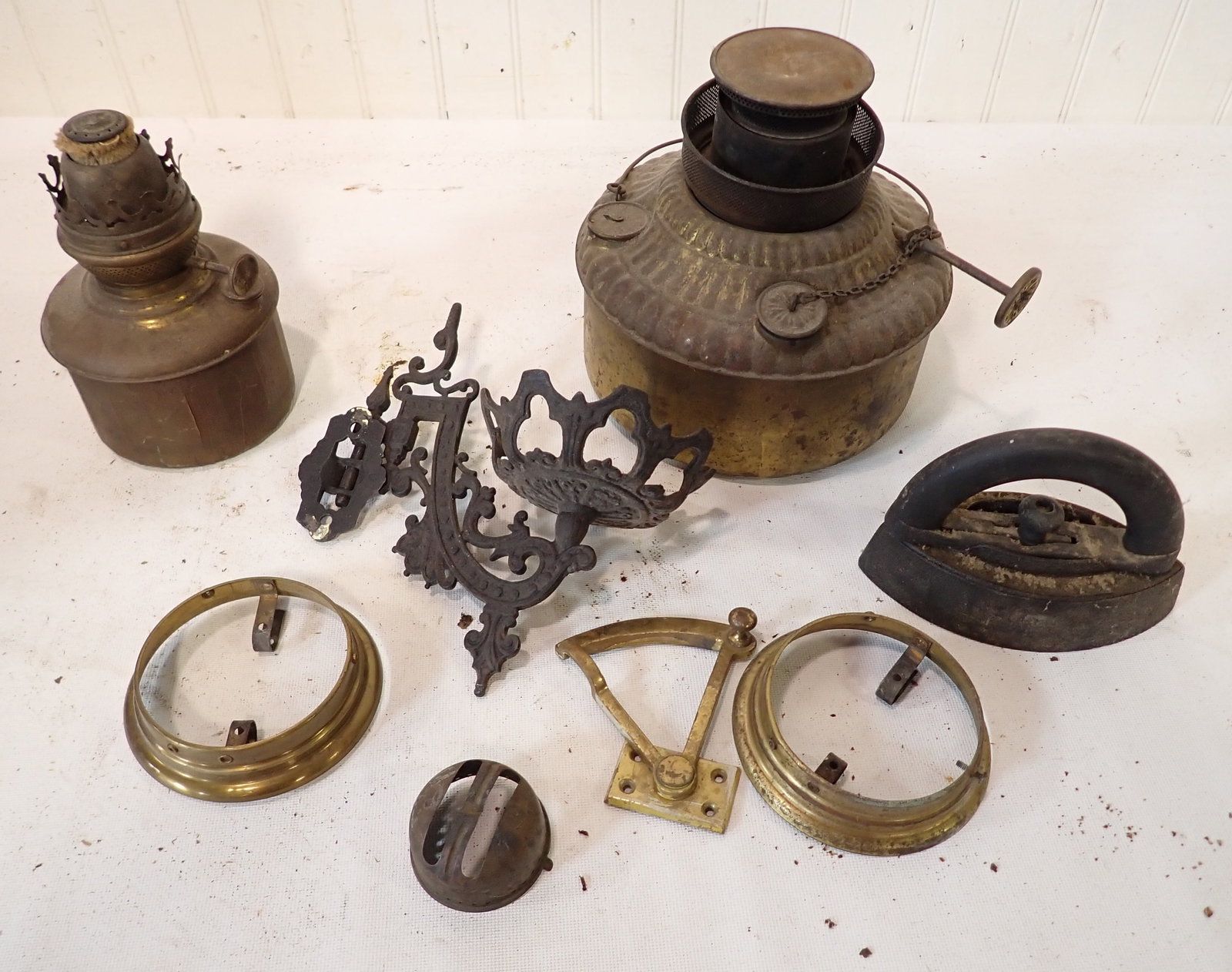 Oil Lamp Wall Bracket Sad Iron & Misc (1 of 4)