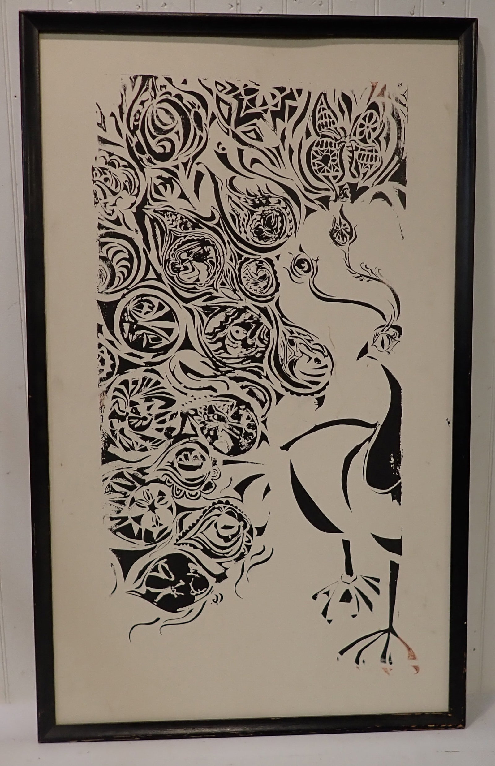 Abstract Wood Block Print: Approx 25 1/2" x 41 1/2". If shipping is needed contact UPS Store 5528 to get a quote before bidding. (908)213-6838 and select option 5