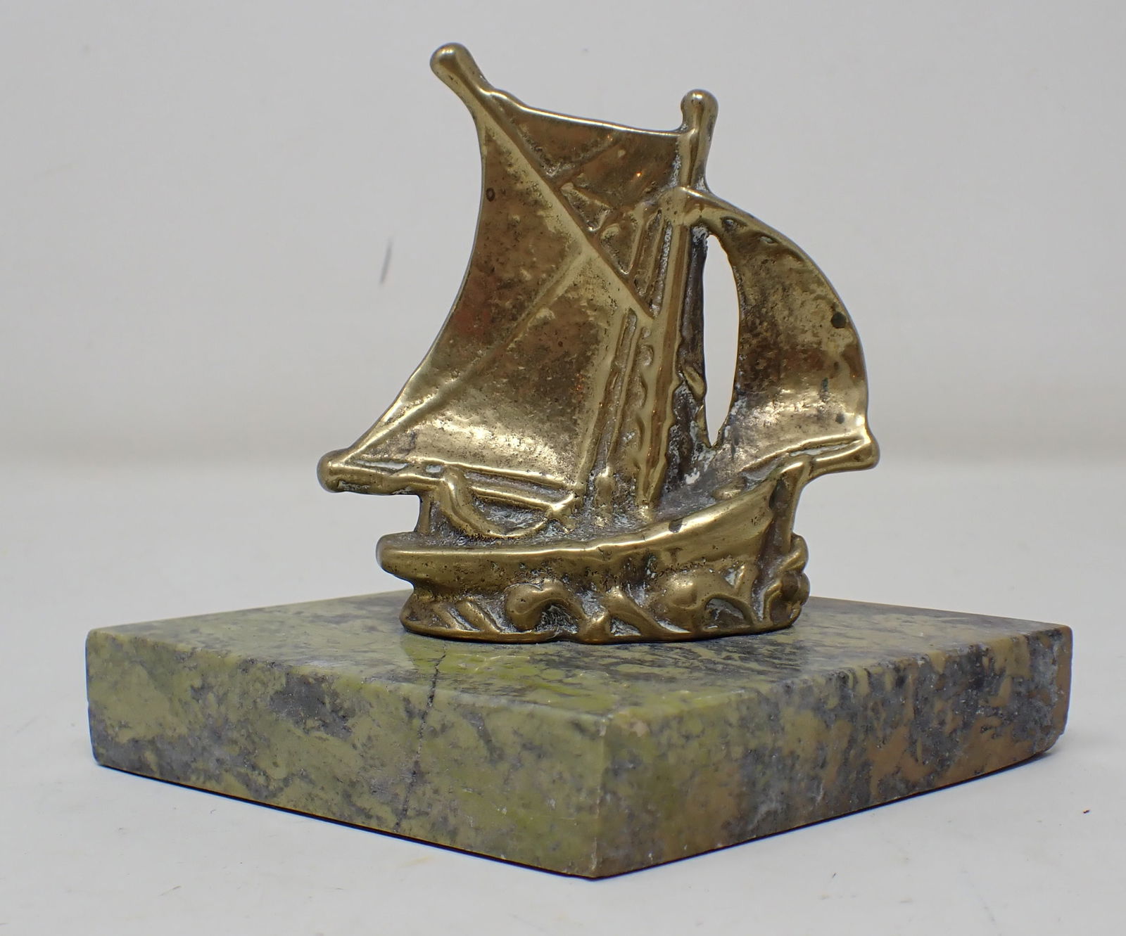 Brass & Marble Ship Paperweight: Approx 3 1/2" x 6" x 4 1/2" tall.