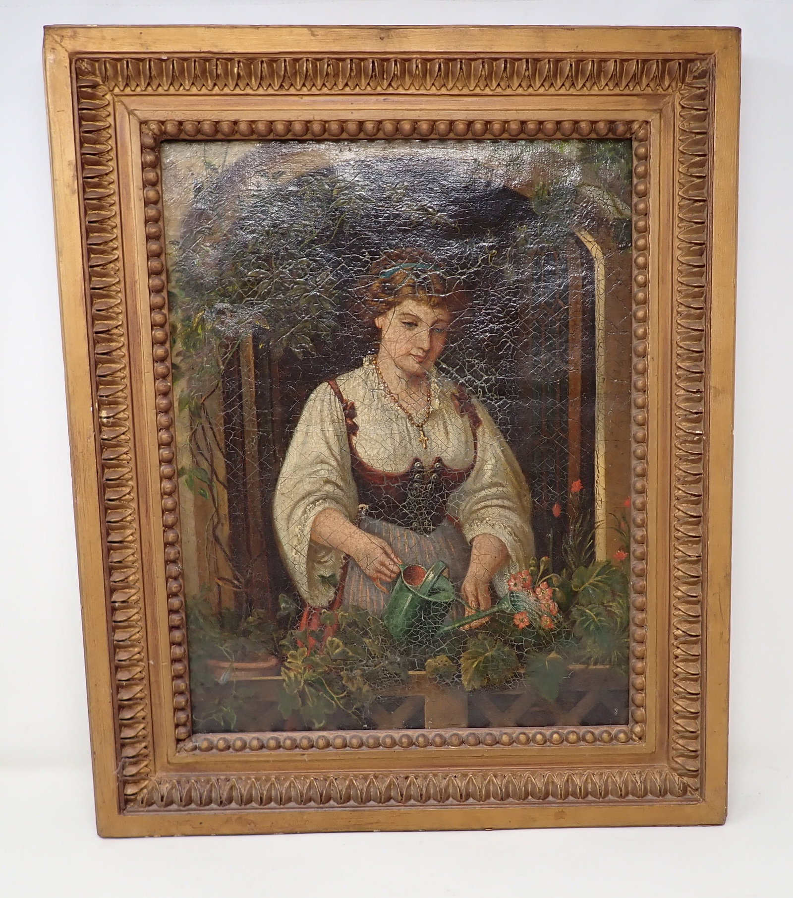 Early Oil on Canvas Painting: Apprx 17 1/4" x 21". If shipping is needed, contact UPS Store 5528 to get a quote BEFORE bidding. Call (908)213-6838 and select option 5