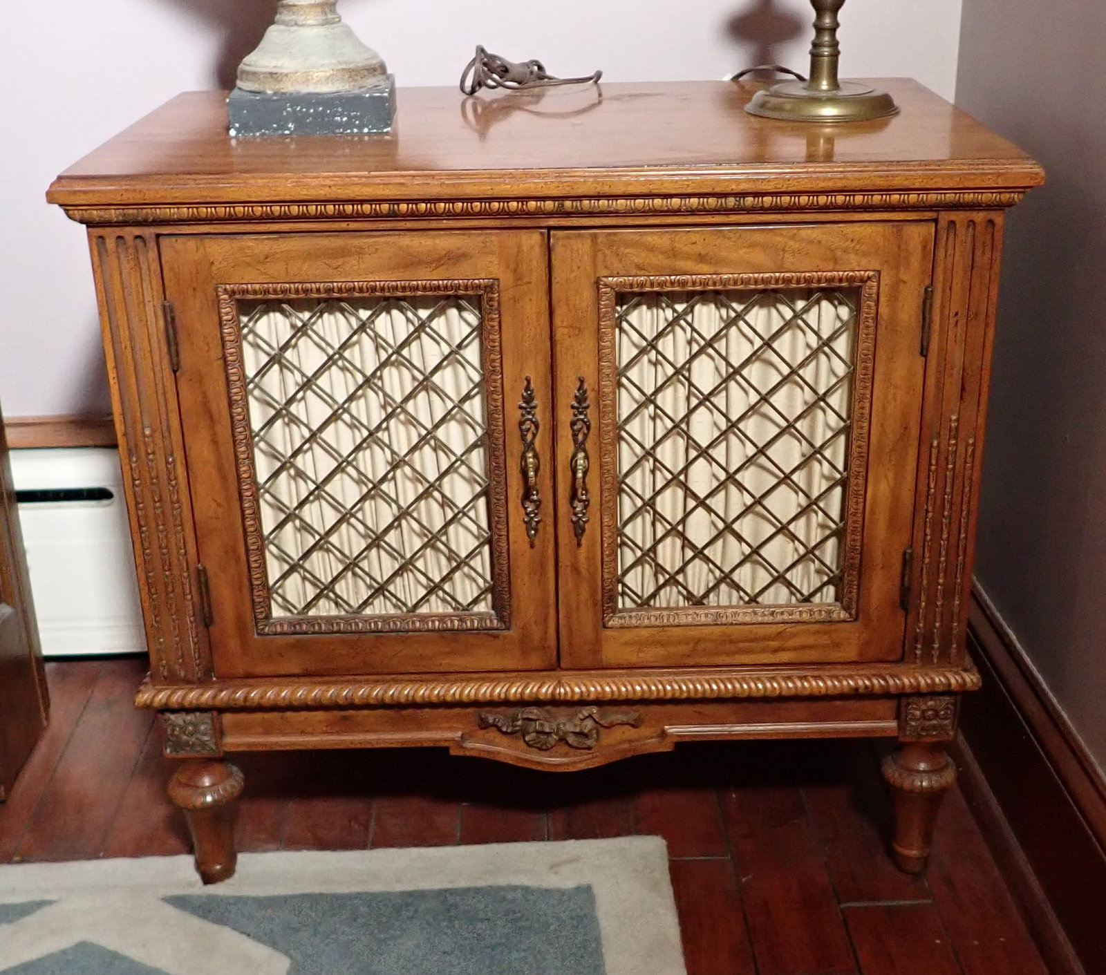 Night Stand: Approx 17 1/4" x 28" x 24 1/2". No shipping ! Does not include lamps on it. Buyer to remove from the second floor !