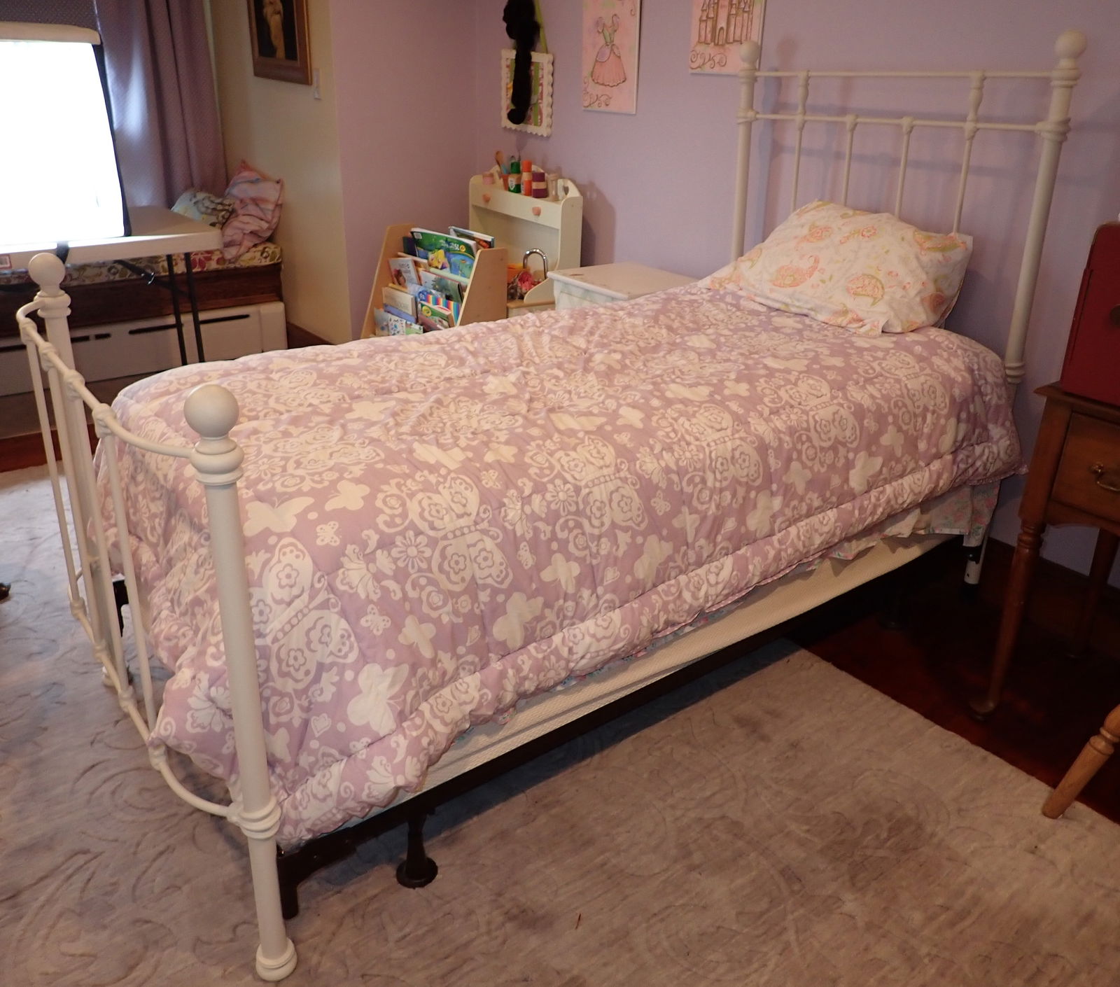 Iron Twin Size Bed: Head board is approx 39" x 56 1/4" tall. No shipping ! Bring proper help to take apart and carry downstairs. Pick up before 3pm.