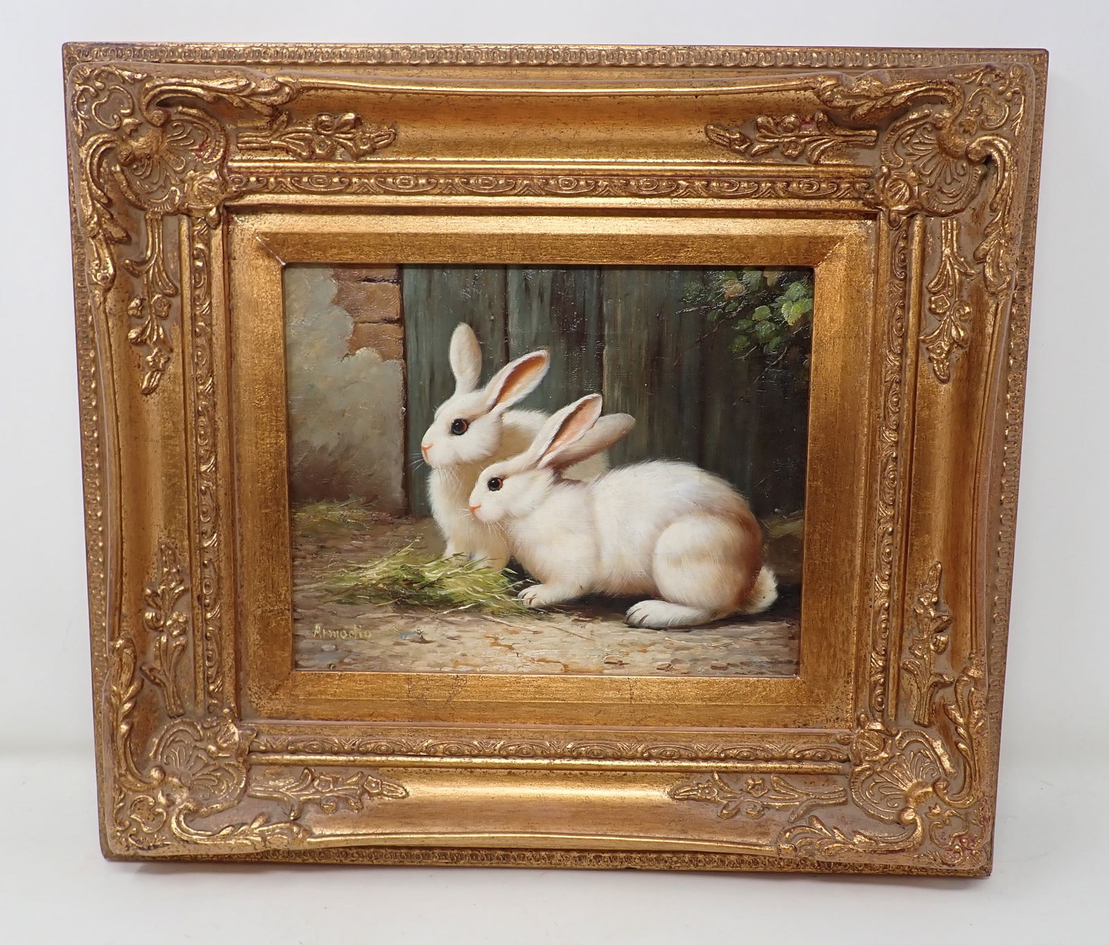 Armodio Signed Rabbits Oil on Canvas Painting (1 of 3)