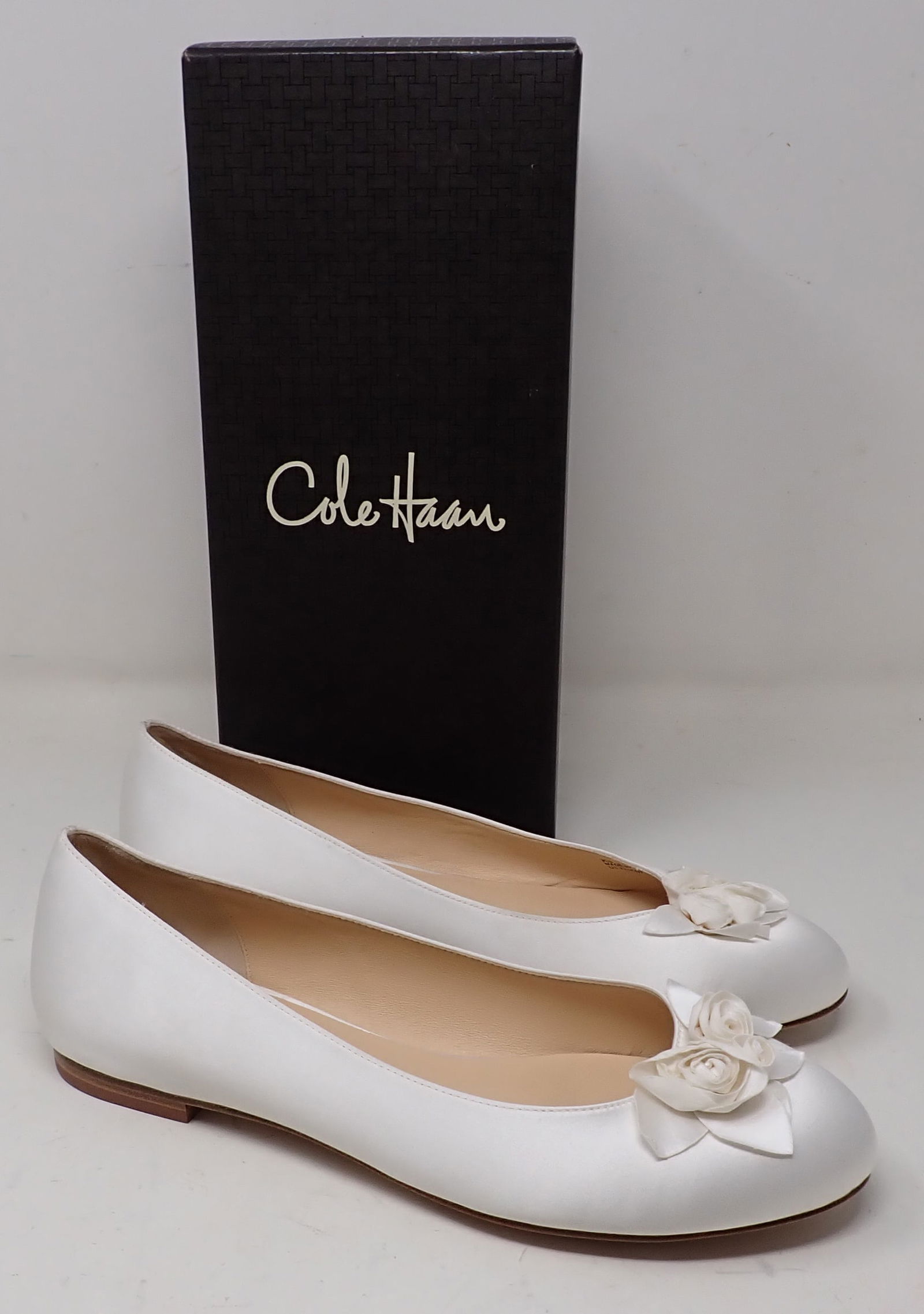 Cole Haan White Satin Rose Ballet Shoes (1 of 2)