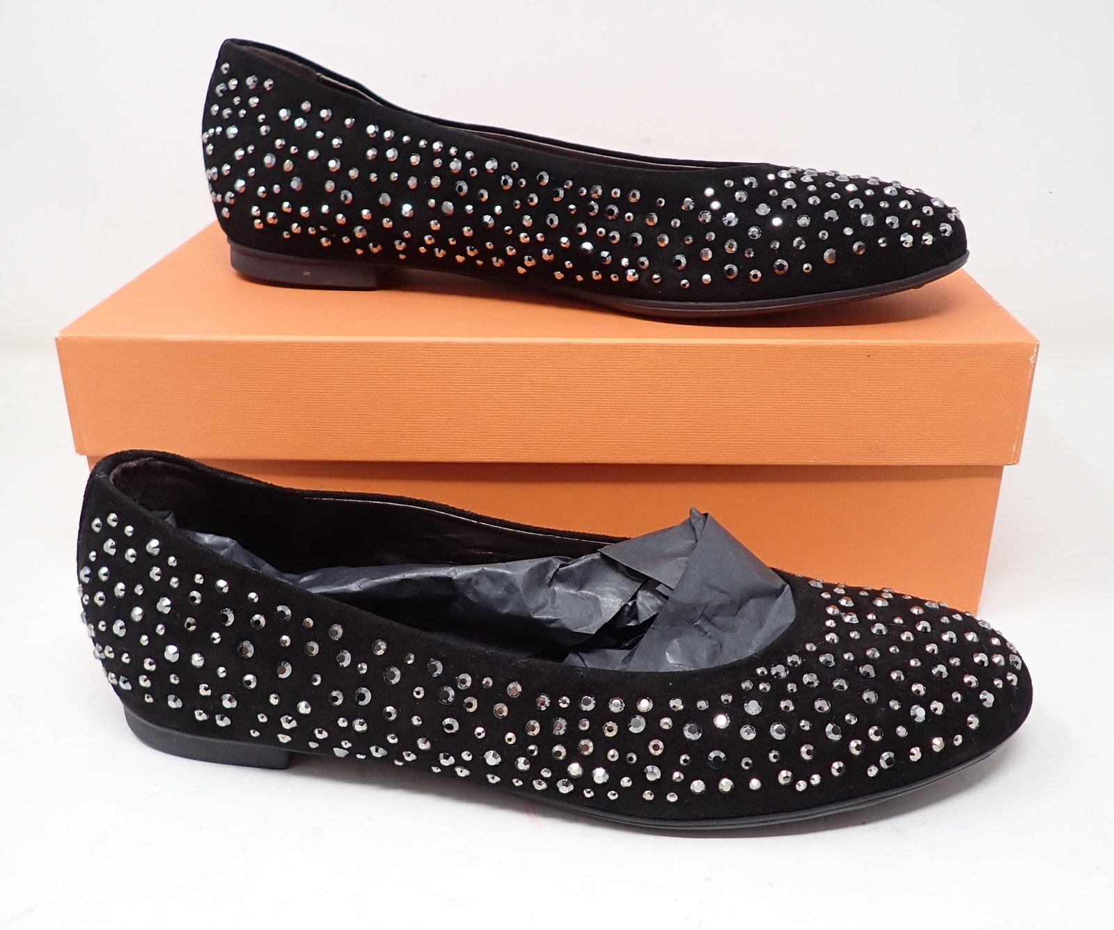 Attilio Giusti Leombruni Black Suede Crystal Ballet: Size 39 1/2