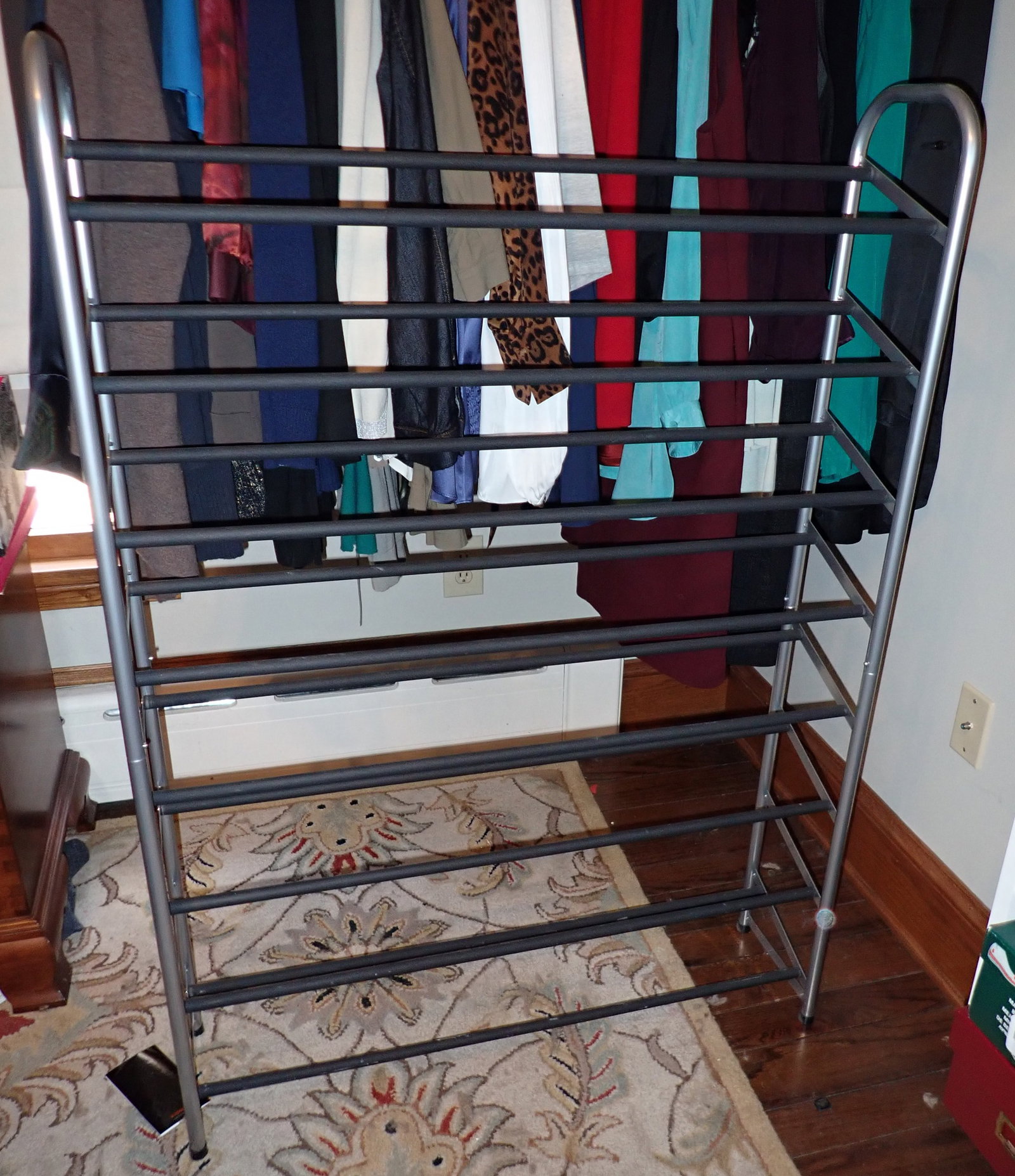 Shoe Rack: Apprx 9 1/8" x 35 1/4" x 49 3/4" tall. No shipping