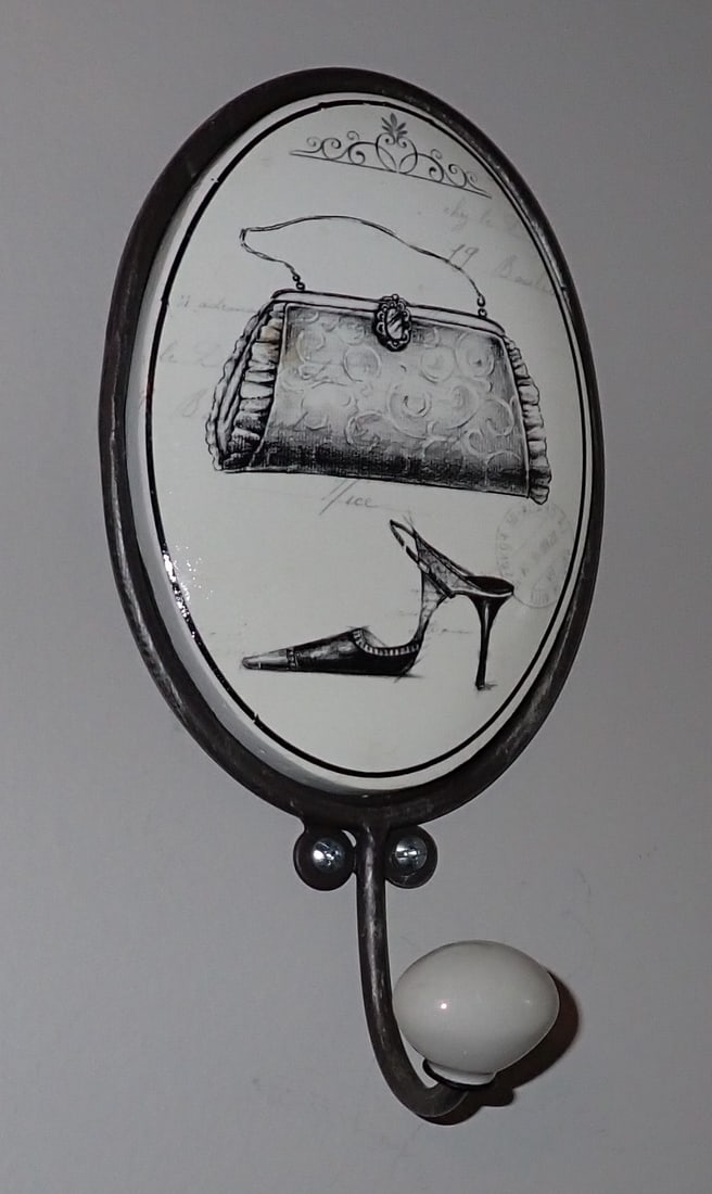 Clothing Hook w/ Shoe & Purse: Approx 4 3/4" x 9 1/4". Bring phillips head screwdriver to remove.