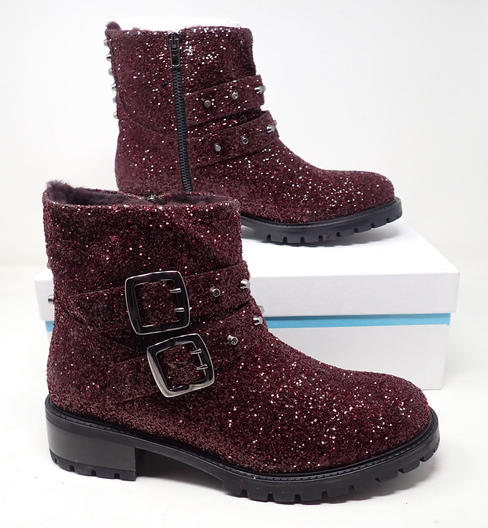 Ross & Snow Stefana Cabernet Glitter Boots: Size 10