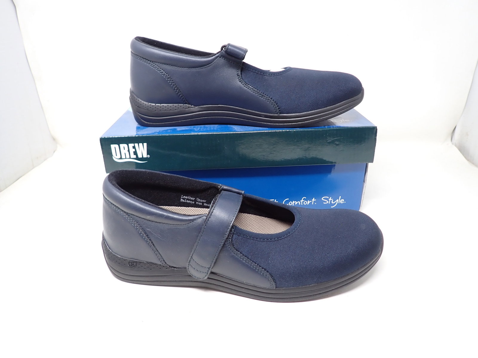 Drew Magnolia Navy Stretch Shoes: Size 10 1/2 wide