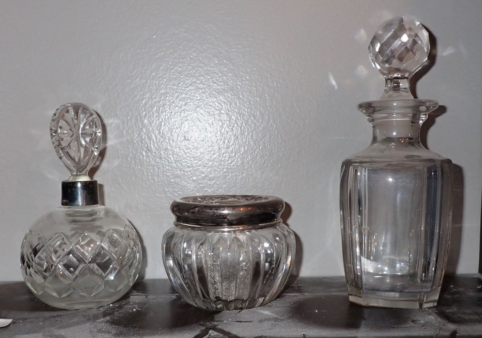 Vanity Bottles & Powder Jar w/ Sterling Top (1 of 2)