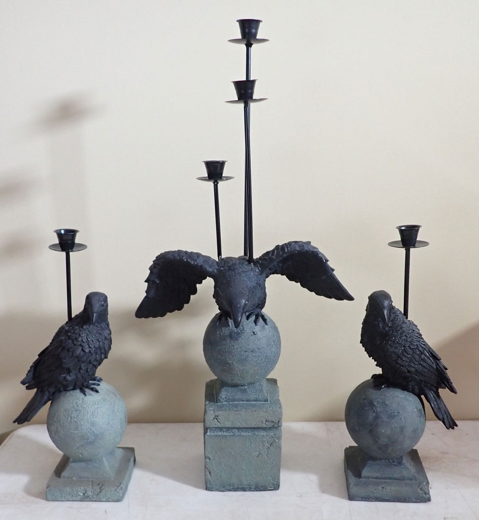 Composite Crow Halloween Candle Holders (1 of 2)