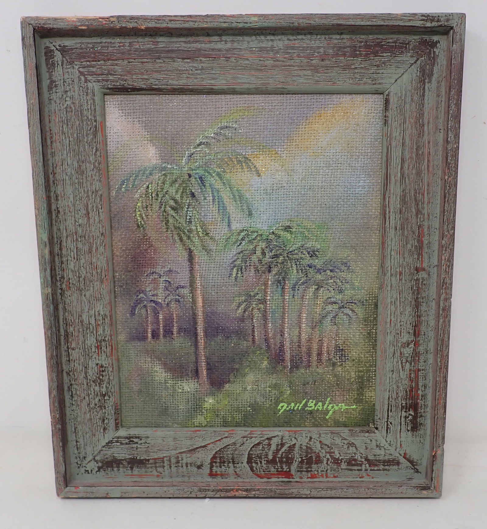 Signed Palm Tree on Burlap Painting (1 of 3)