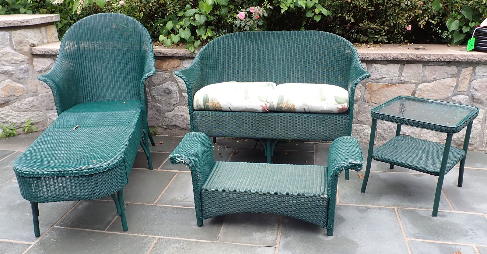 Faux Wicker Patio Set Settee Lounge Ottoman Table (1 of 4)