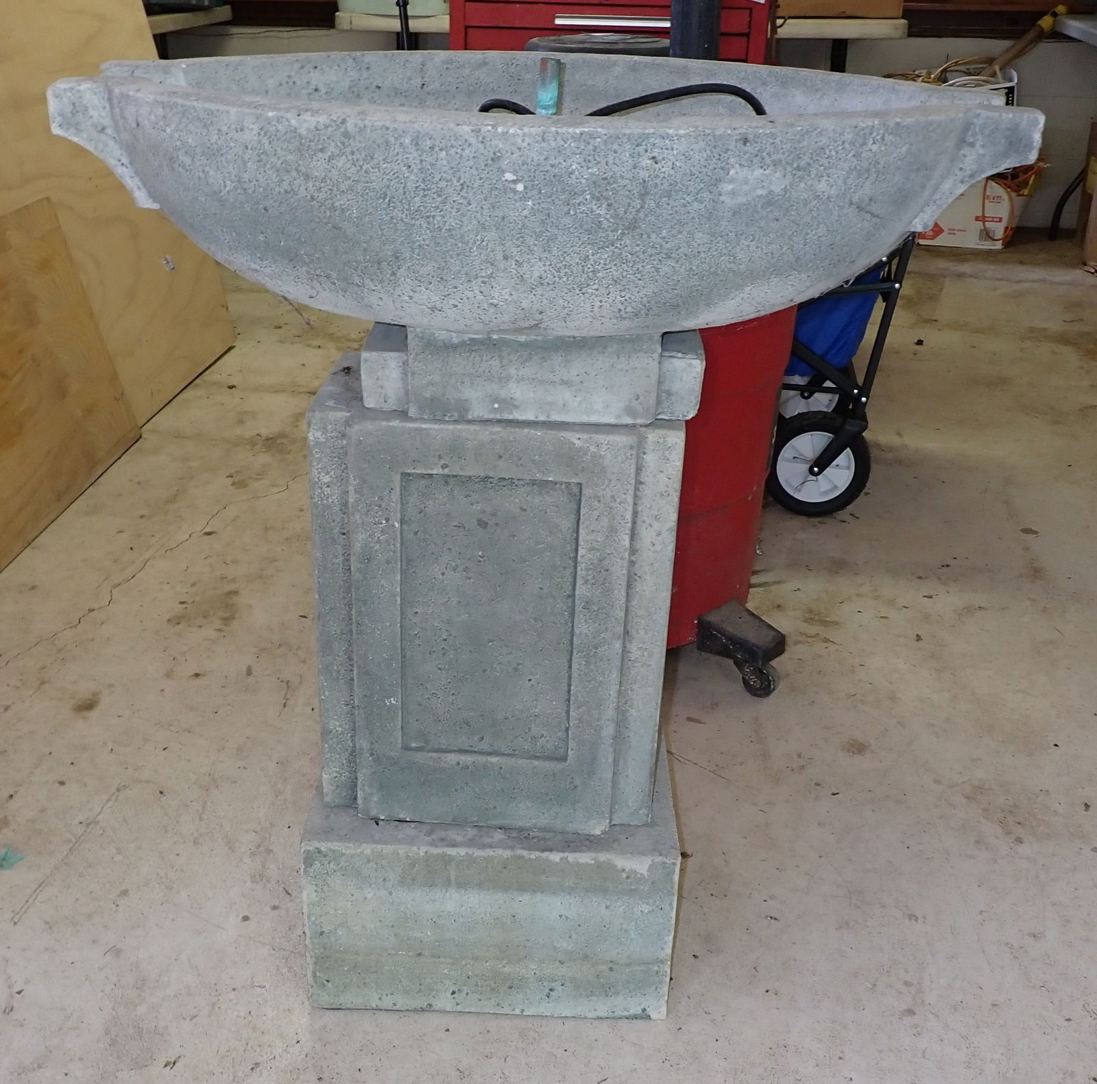 Concrete Garden Fountain: Approx 18 1/2" x 30" x 34 1/2" tall. This is 3 pieces. No shipping ! Bring help to load !
