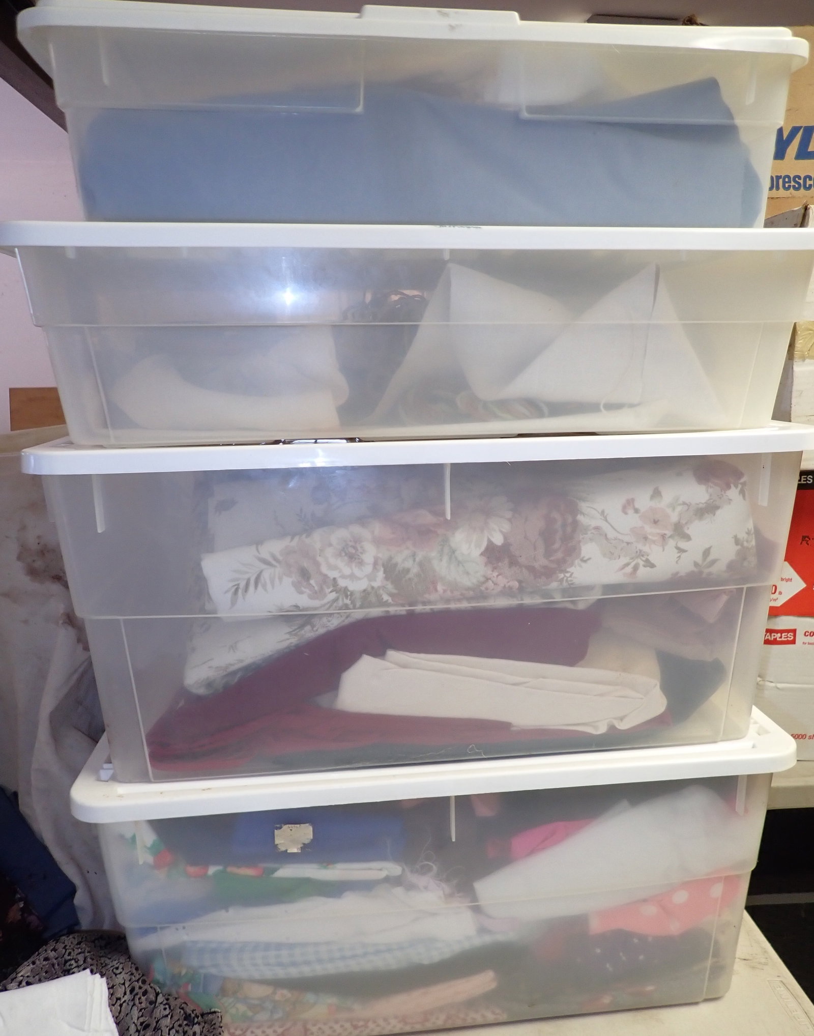 4 Totes & Laundry Basket of Material: NO shipping!