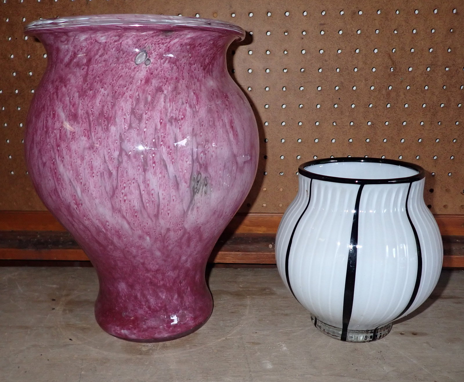 2 Decorator Vases: Largest is approx 9" in diameter and 13 1/2" tall.