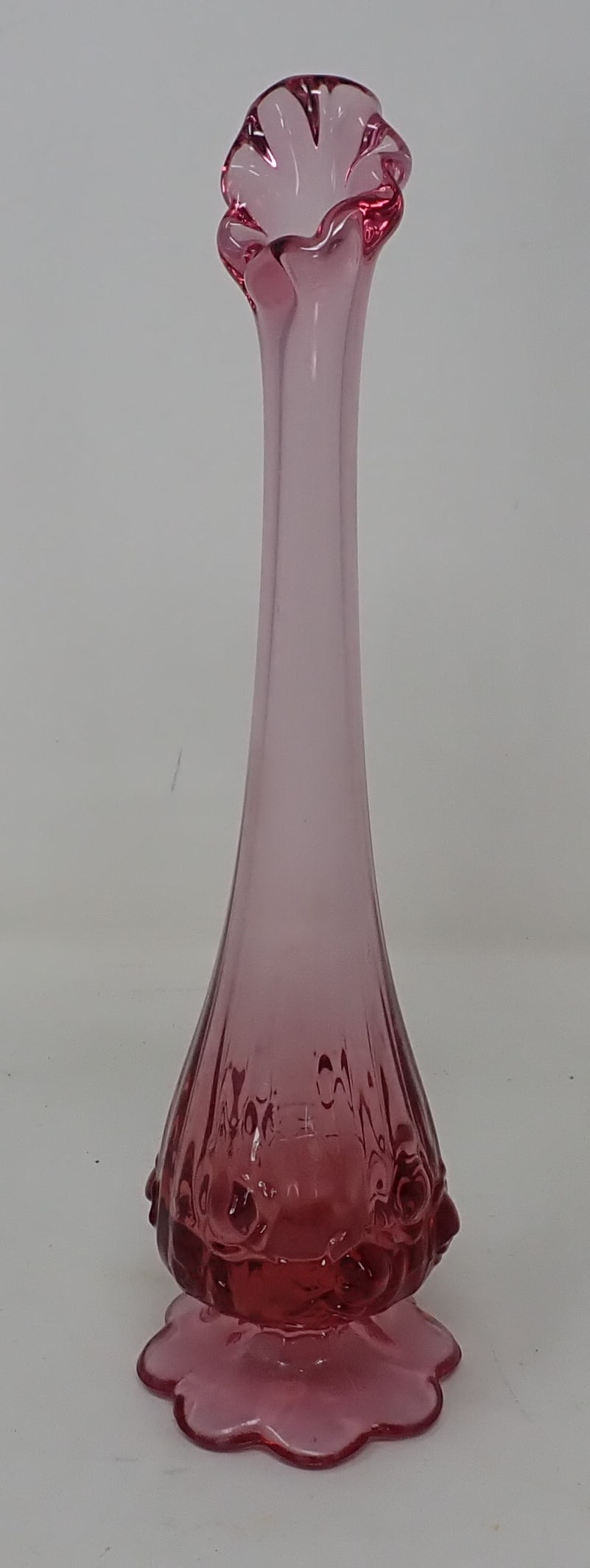 Fenton Glass Bud Vase: Approx 10 1/4" tall. Marked Fenton