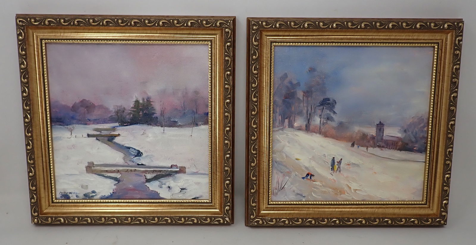 2 Oil on Board Winter Scene Paintings (1 of 3)