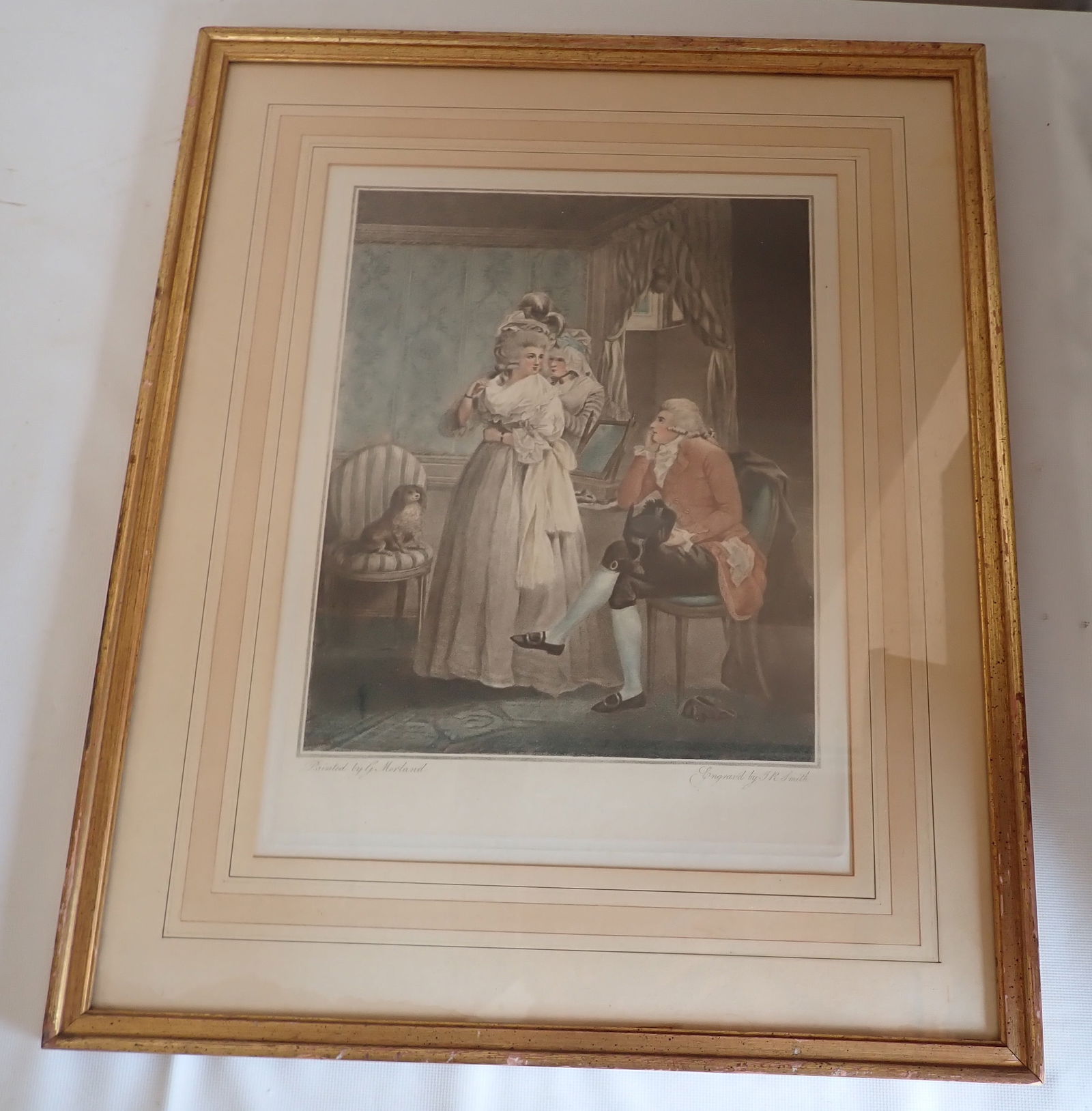 G. Morland J.R Smith Engraving: Approx 19 1/2" x 23 3/4". If shipping is needed, contact UPS Store 5528 to get an estimate BEFORE bidding. There are no refunds because of shipping price.