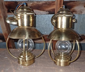 Pair of Hanging Brass Lantern Style Fixtures